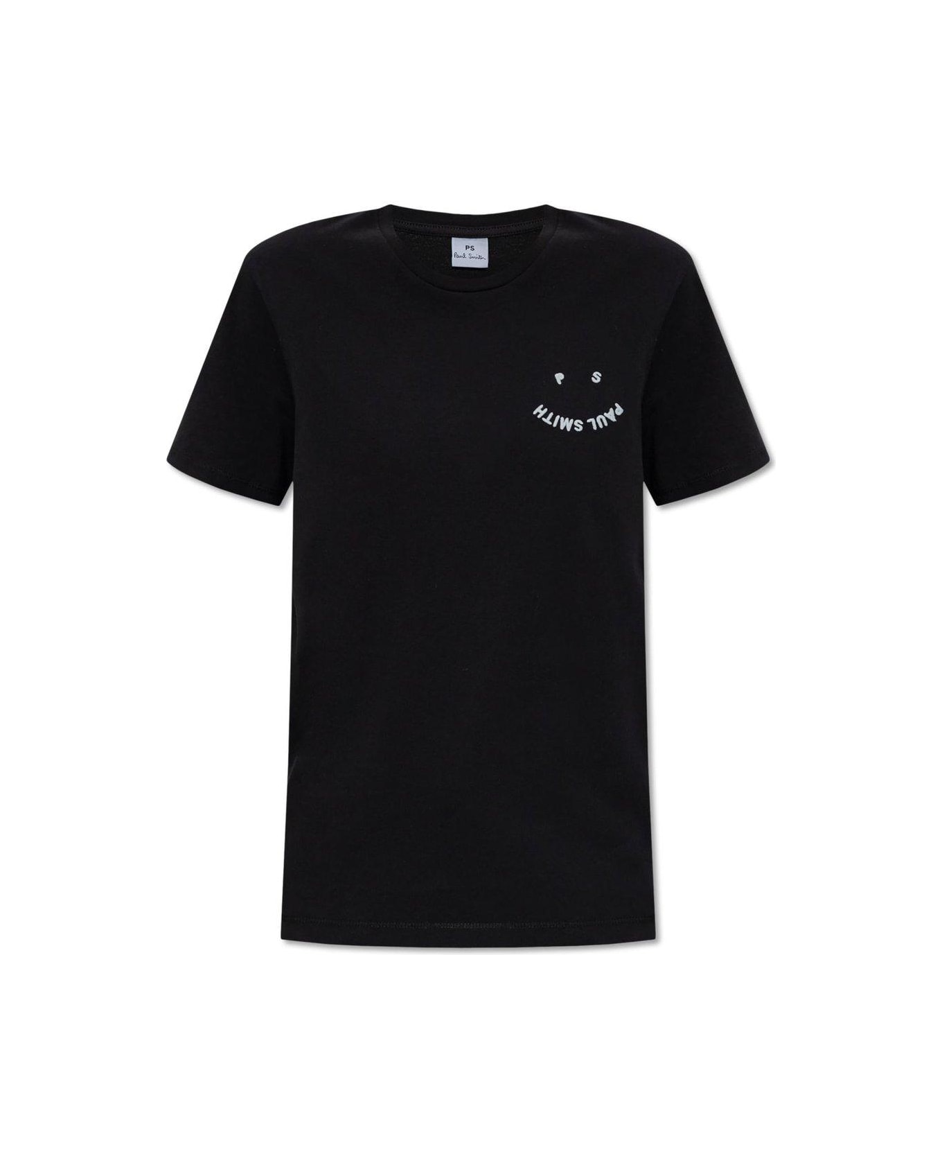 PS by Paul Smith Faded Citrine Embroidered Happy Logo T-shirt - BLACK
