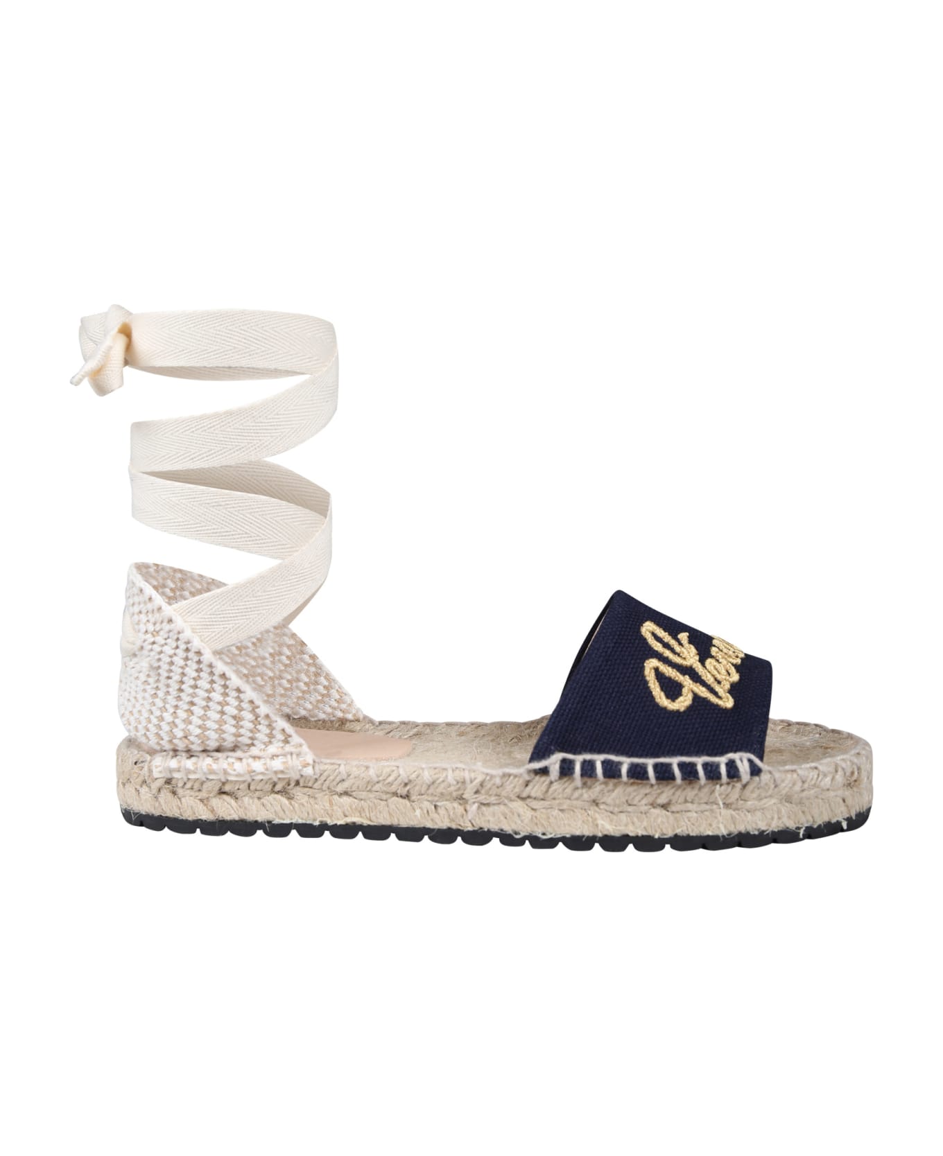 Versace Blue Sandals In Rope For Girl With Logo - Blue