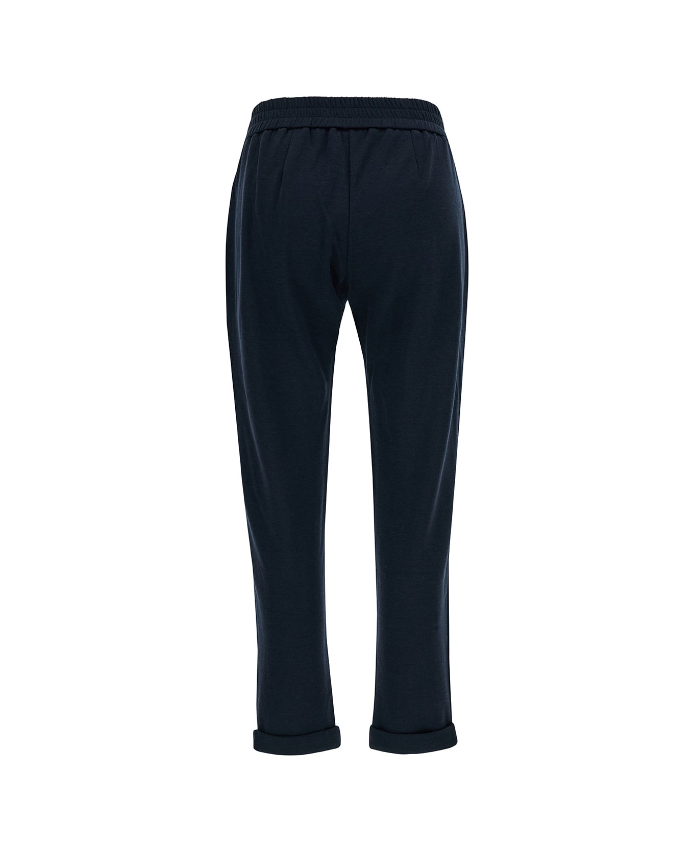 Brunello Cucinelli Blue Sports Pants With Drawstring In Cotton And Silk Woman - Blue