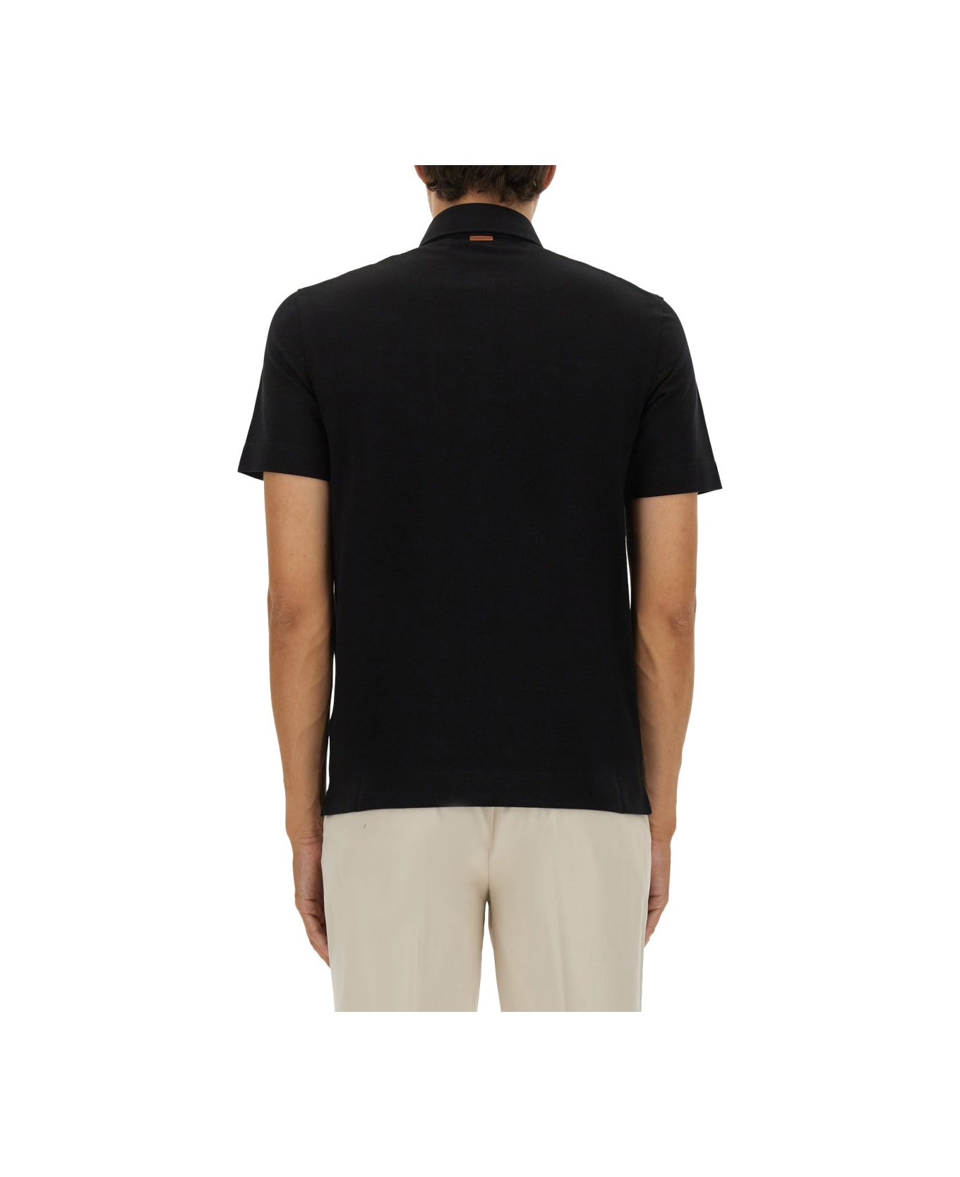 Zegna Cotton Polo Shirt With Pocket - BLACK