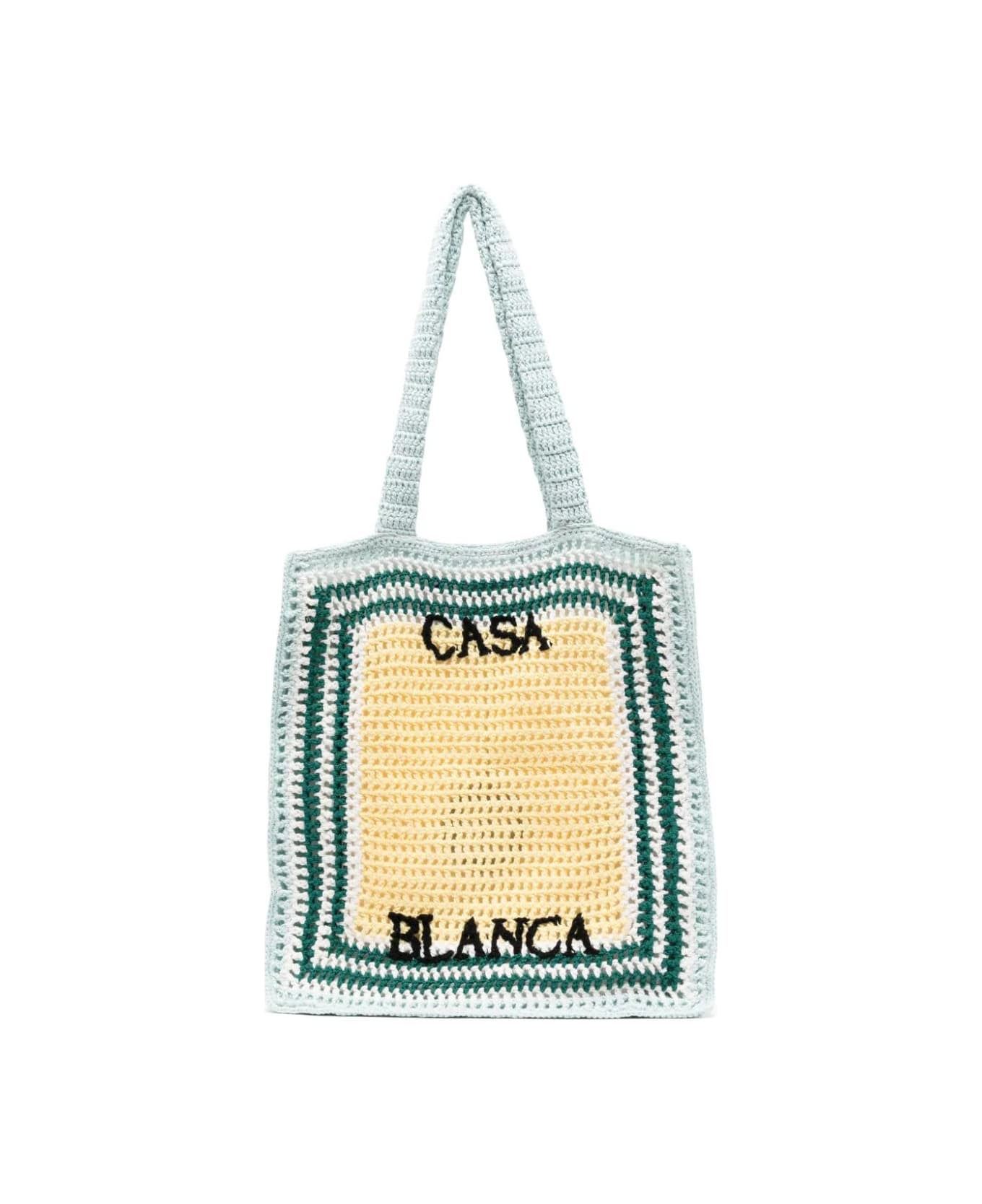 Casablanca Crocheted Tennis Tote Bag In Green, Yellow And White - Yellow トートバッグ