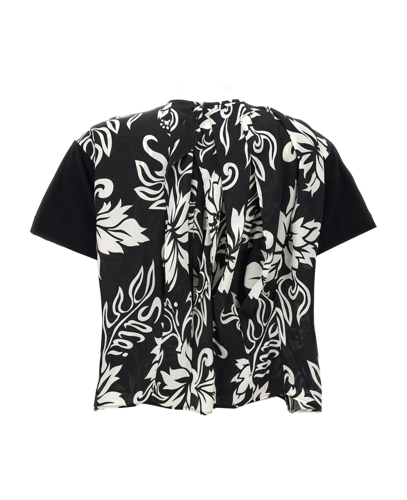 Sacai Floral Print T-shirt - Black