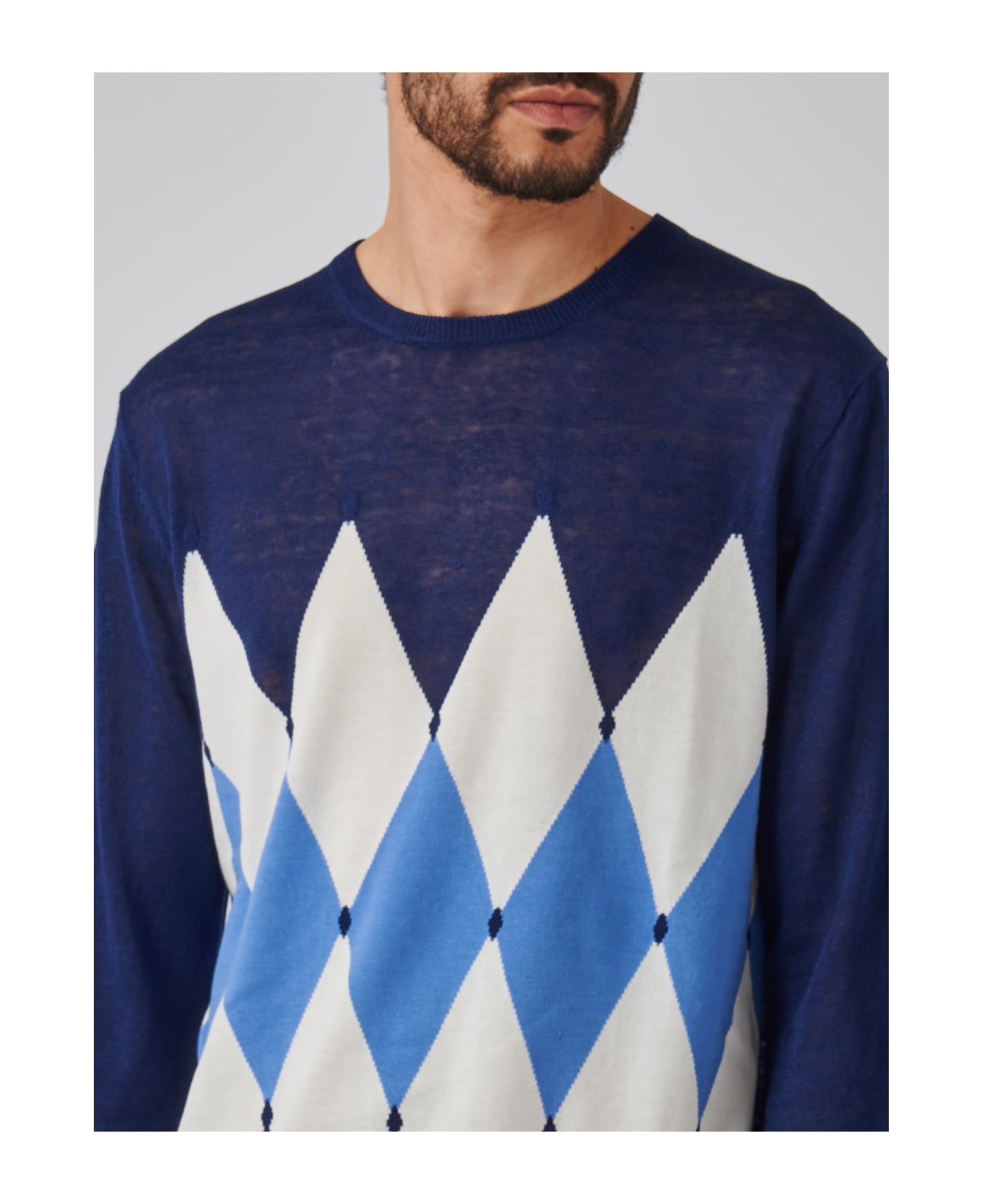 Ballantyne Neck Pullover Diamond Sweater - LATTE-BLU