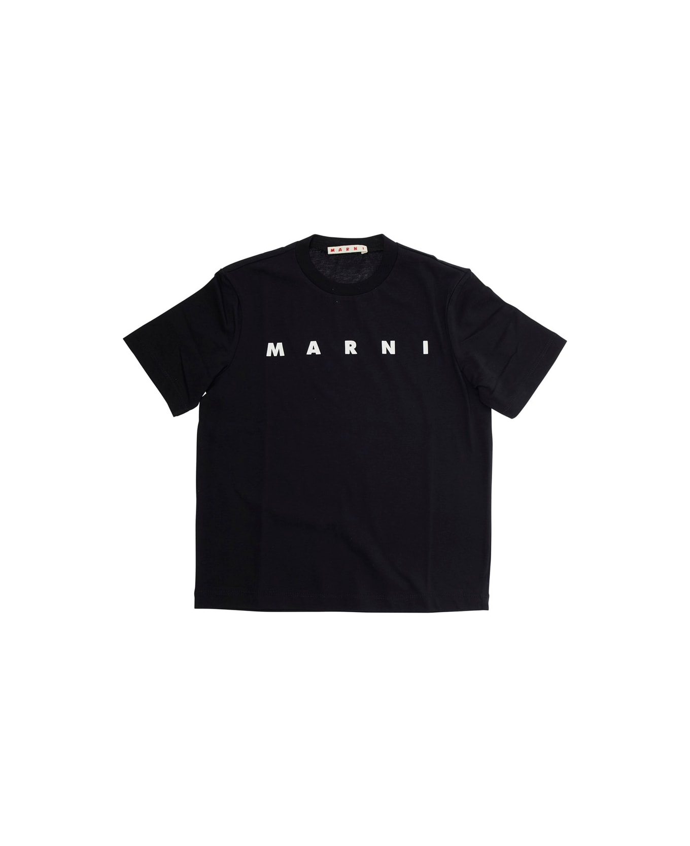 Marni Black Crewneck T-shirt With Logo Print In Cotton Girl - Black