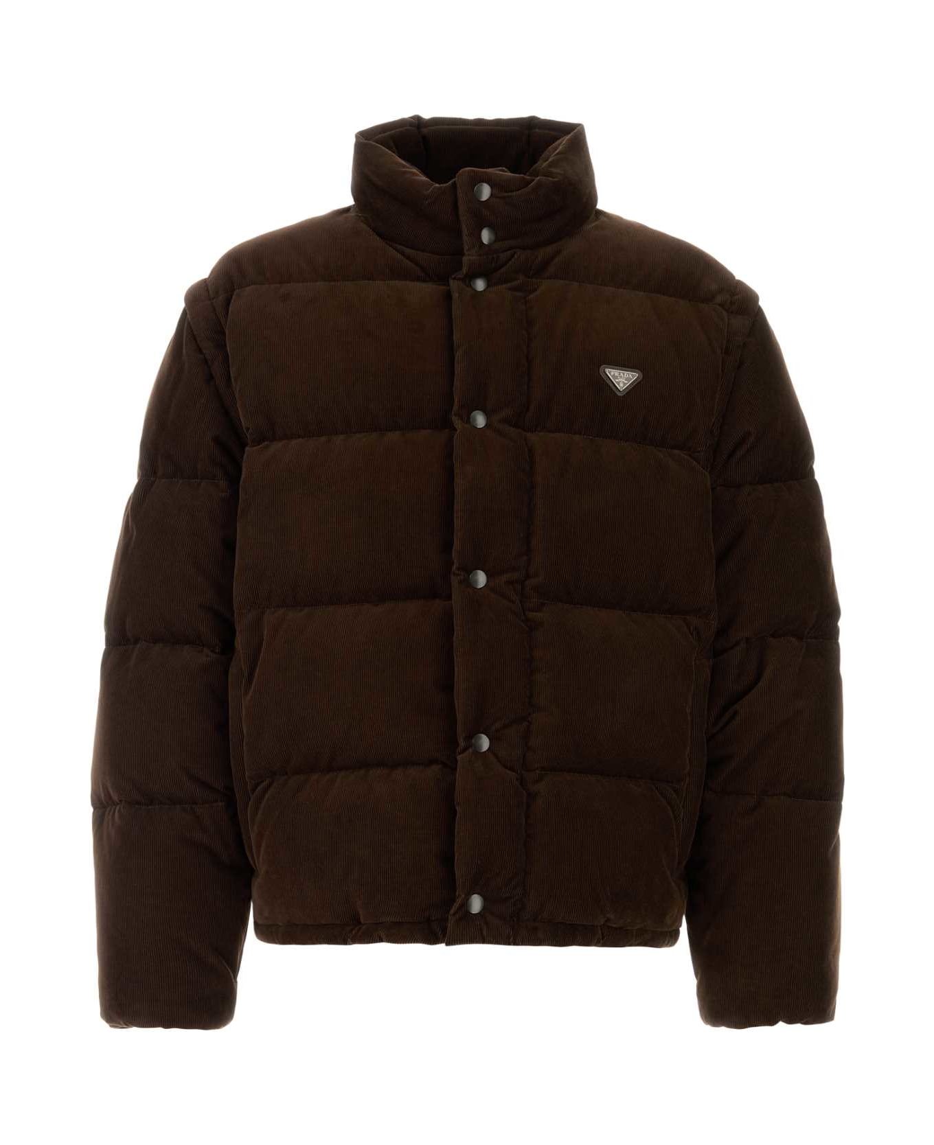 Prada Dark Brown Corduroy Down Jacket - CACAO