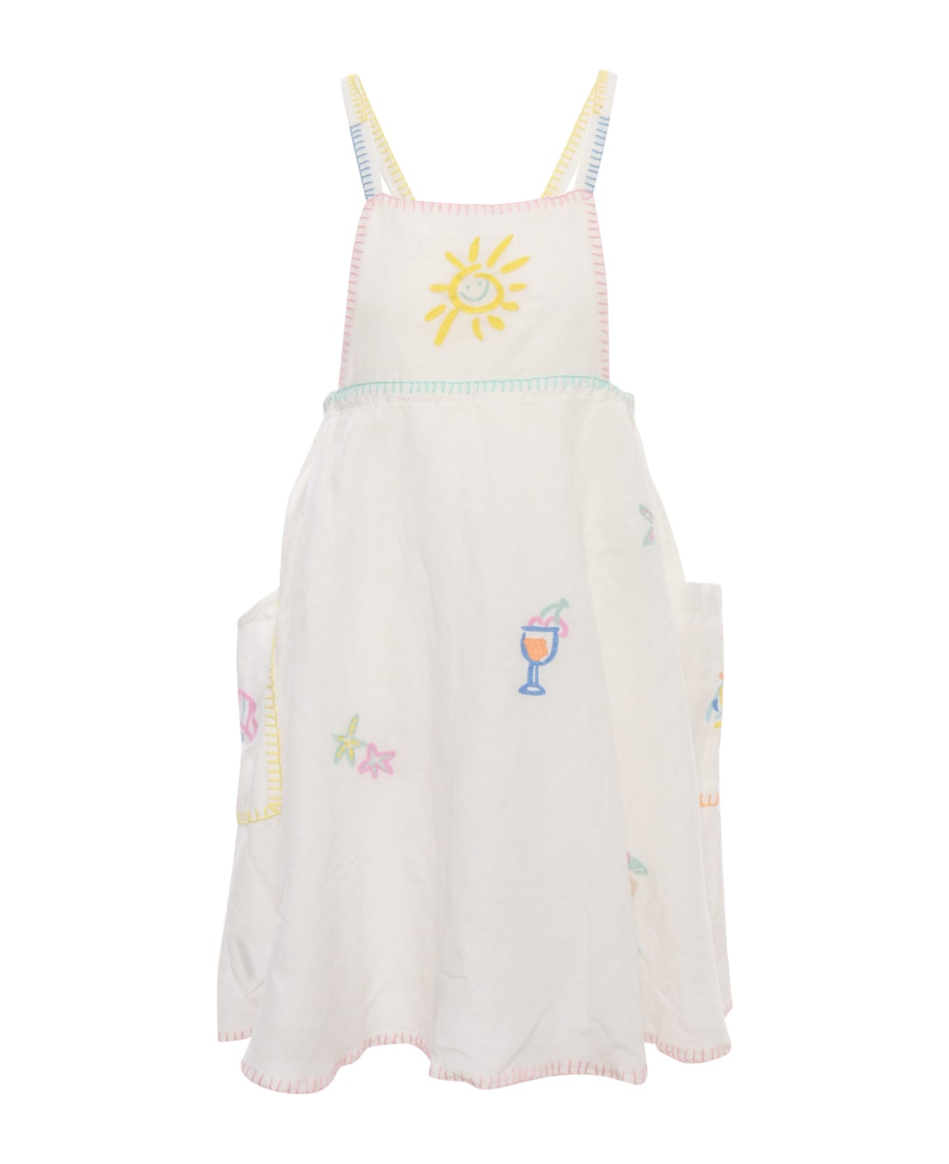 Stella McCartney Kids White Dress With Embroidery - WHITE ワンピース＆ドレス