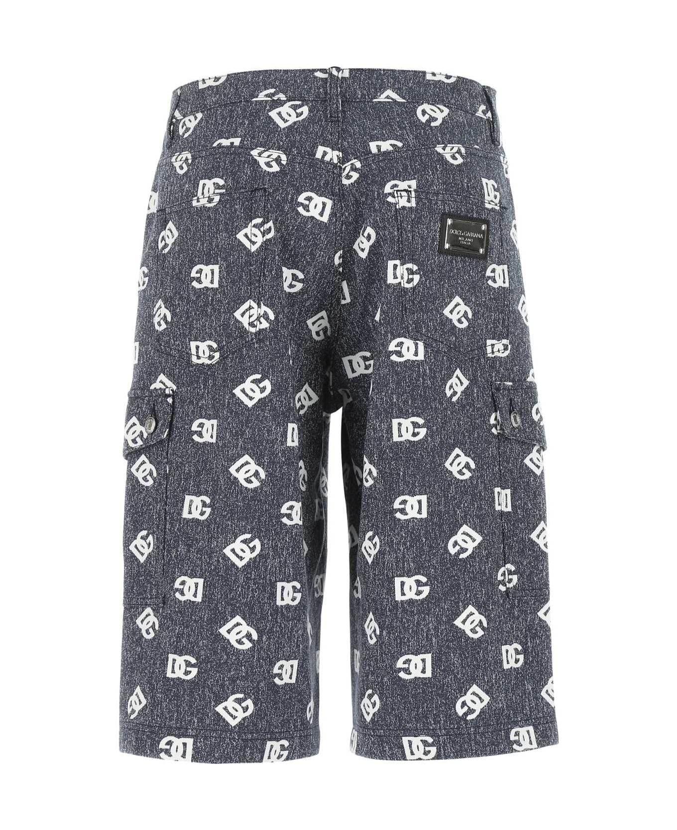 Dolce & Gabbana Printed Denim Stretch Bermuda Shorts - S8350 ボトムス