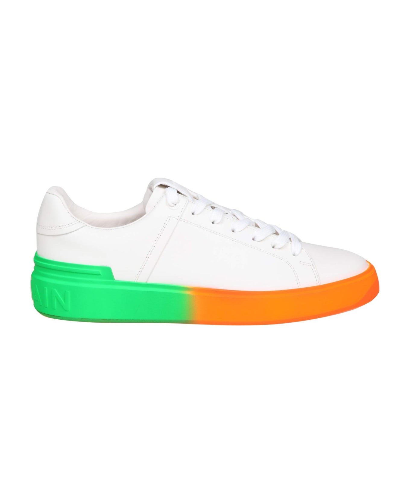 Balmain B Court Sneakers In White Leather With Two-tone Sole - white/multicolor