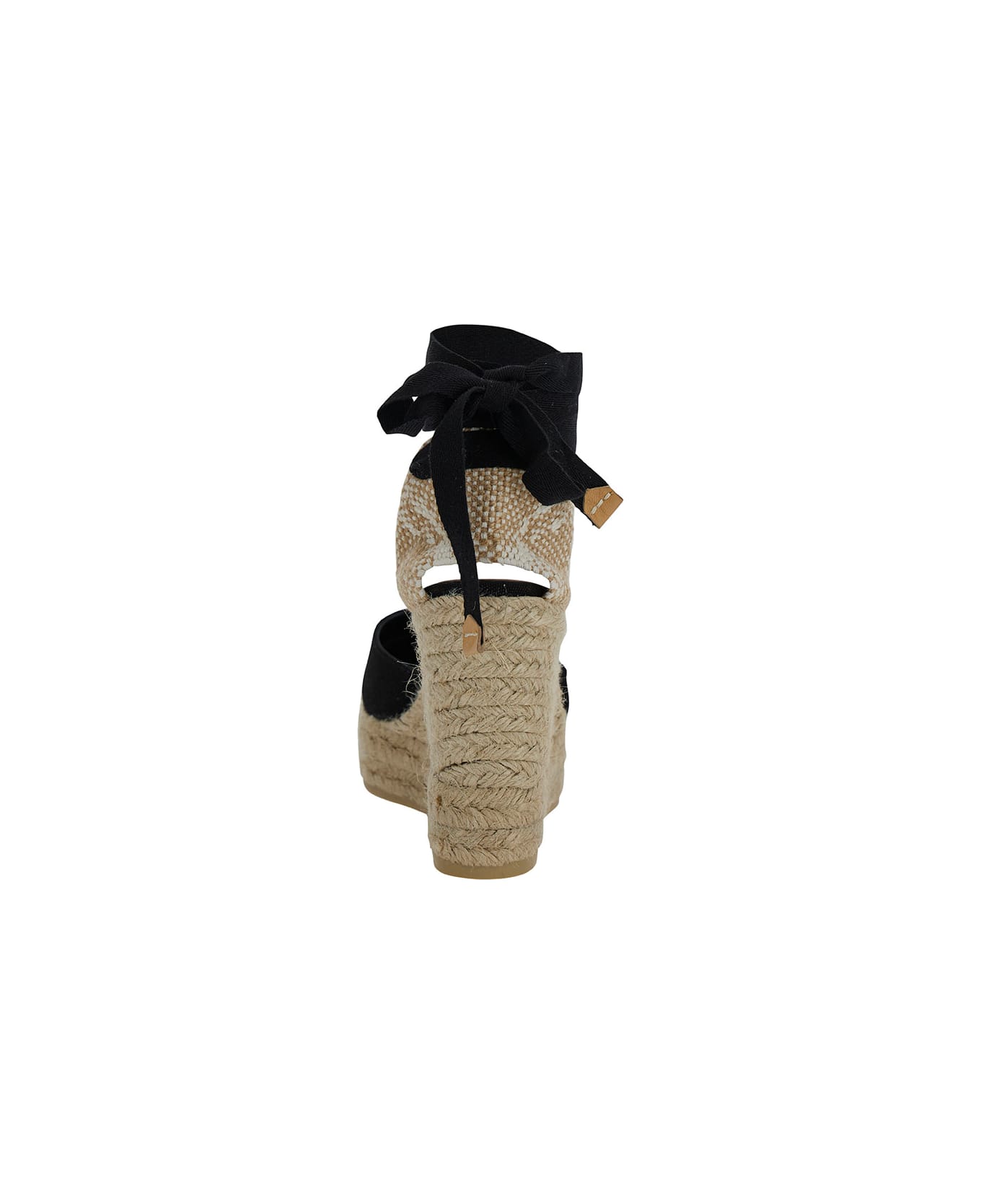 Castañer 'carina' Beige And Black Espadrille Wedge In Cotton And Rafia Woman - Black ウェッジシューズ