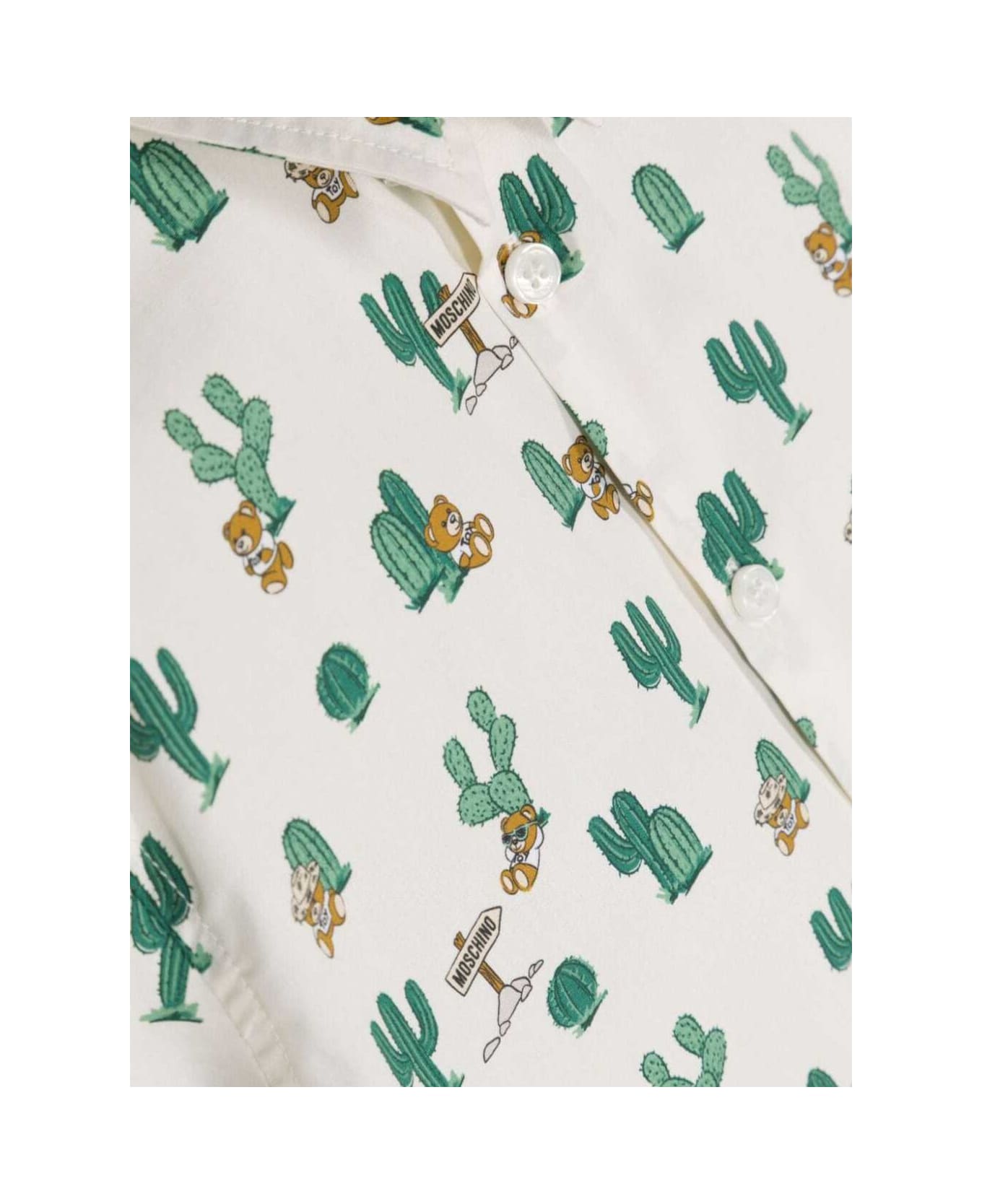 Moschino White Shirt With Cactus And Teddy Bear In Stretch Cotton Boy - White