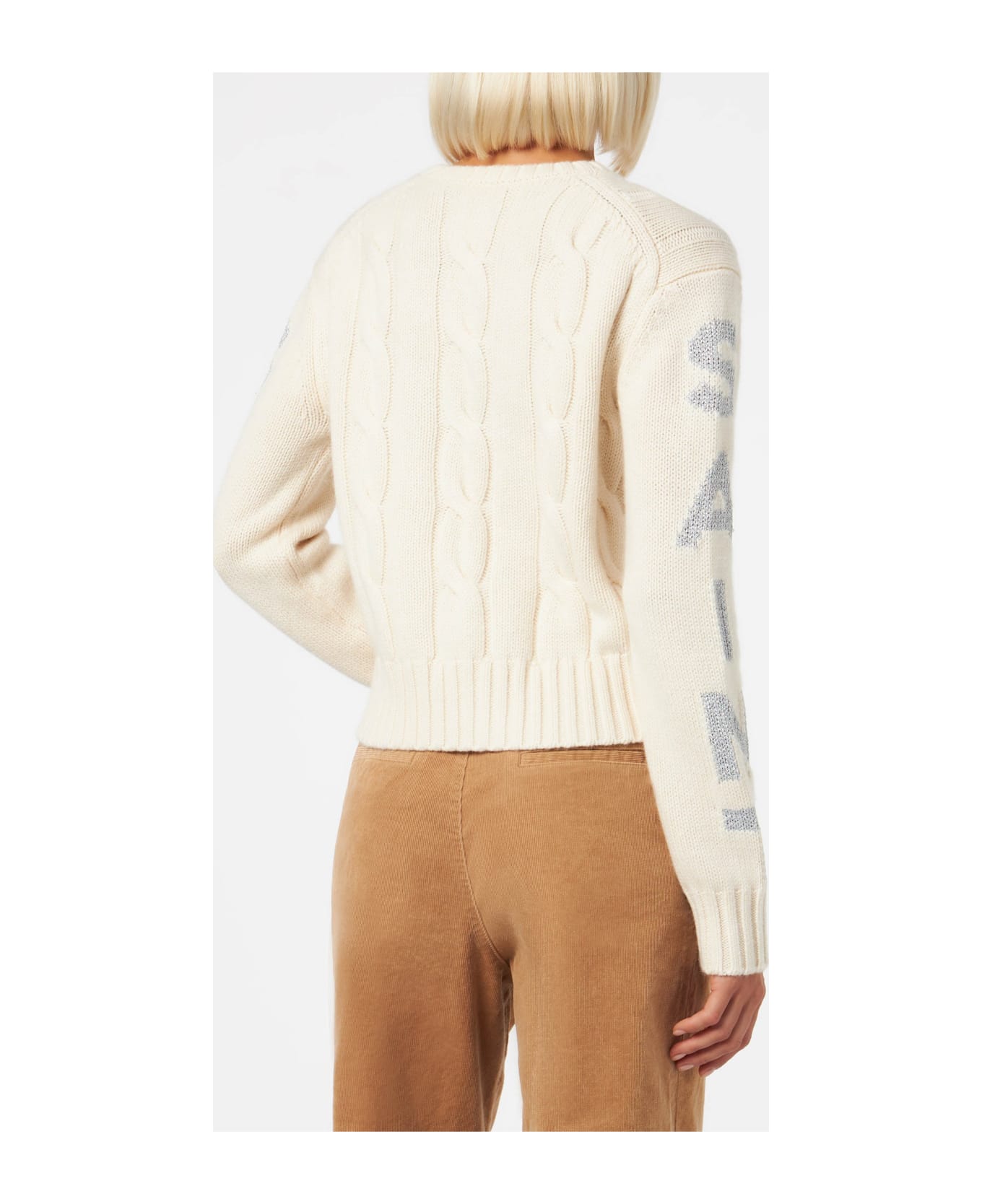 MC2 Saint Barth Woman Crewneck Braided Sweater With Saint Barth Lurex Print - WHITE