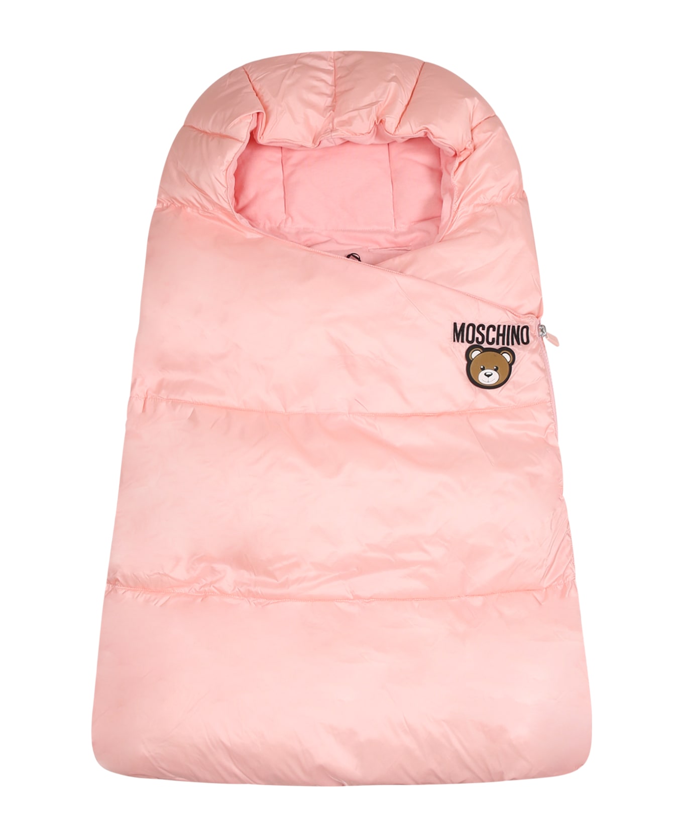Moschino Pink Sleeping Bag For Baby Girl With Teddy Bear And Logo - Pink
