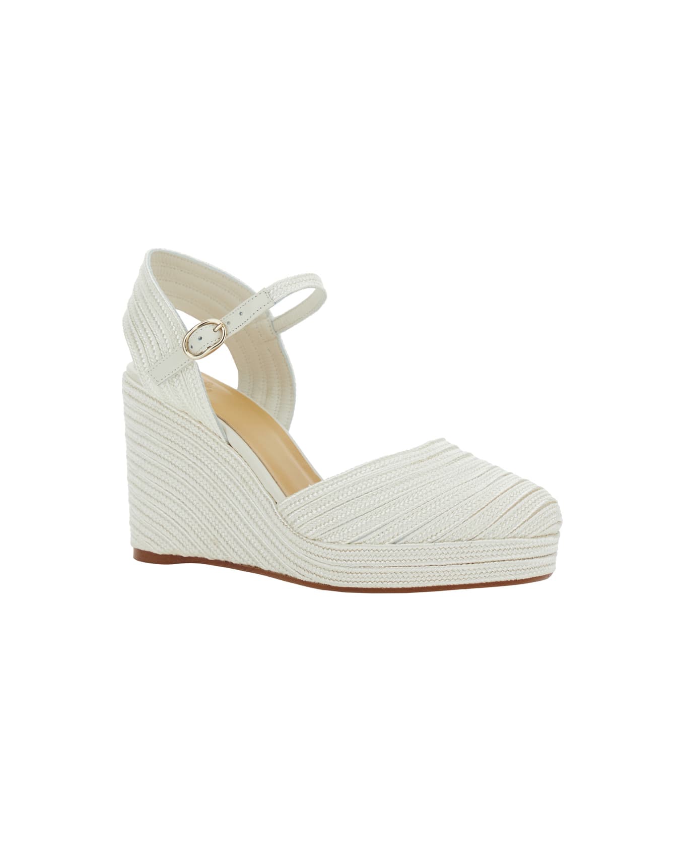 Castañer 'carolyn' White Wedges With Strap In Metallic Raffia Woman - White