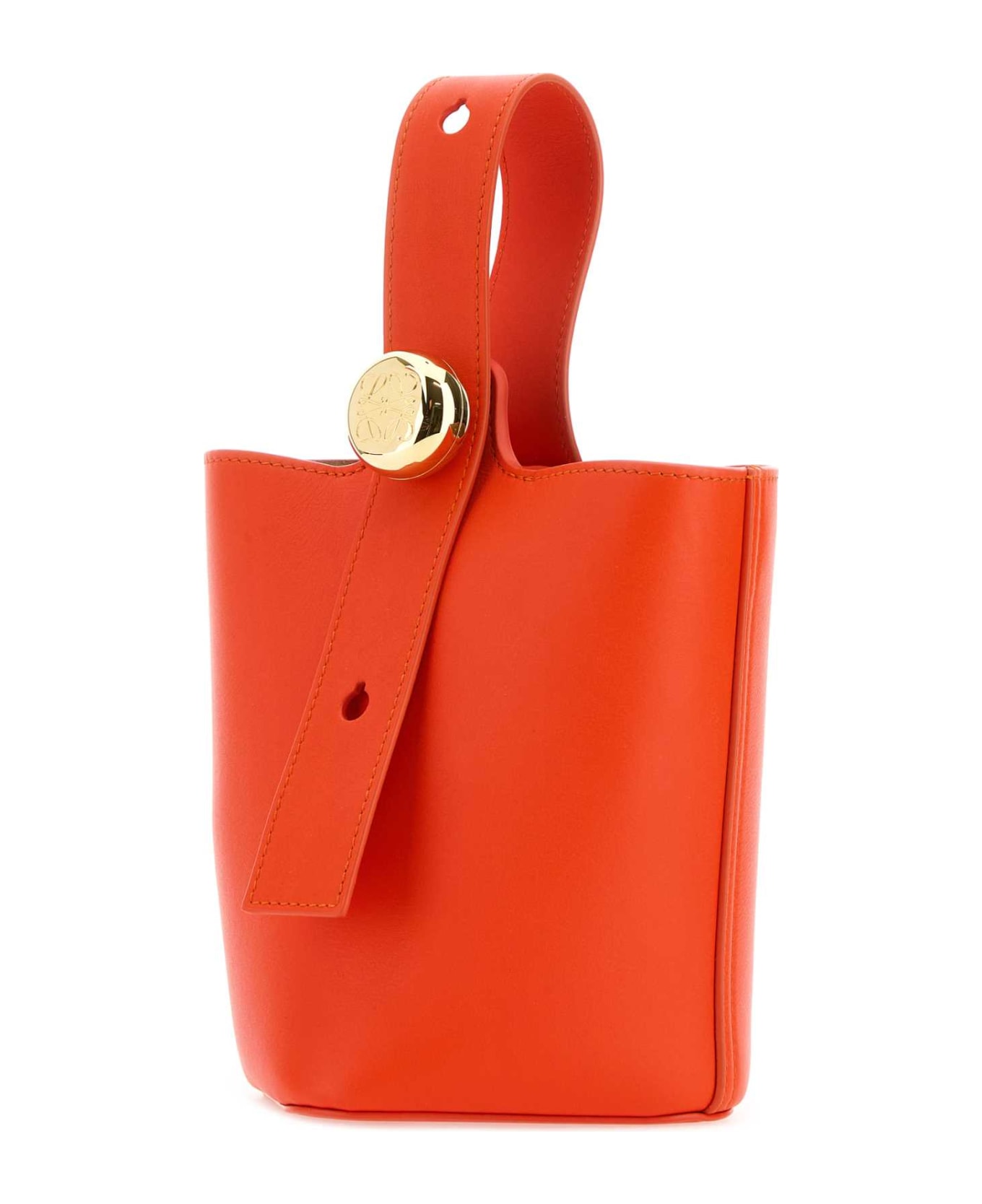 Loewe Dark Orange Leather Mini Pebble Bucket Bag - VIVIDORANGE