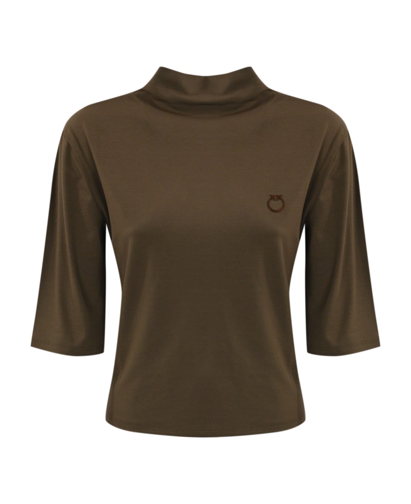 Pinko Macchina Sweater In Viscose With Logo Embroidery - TERRA SCURO