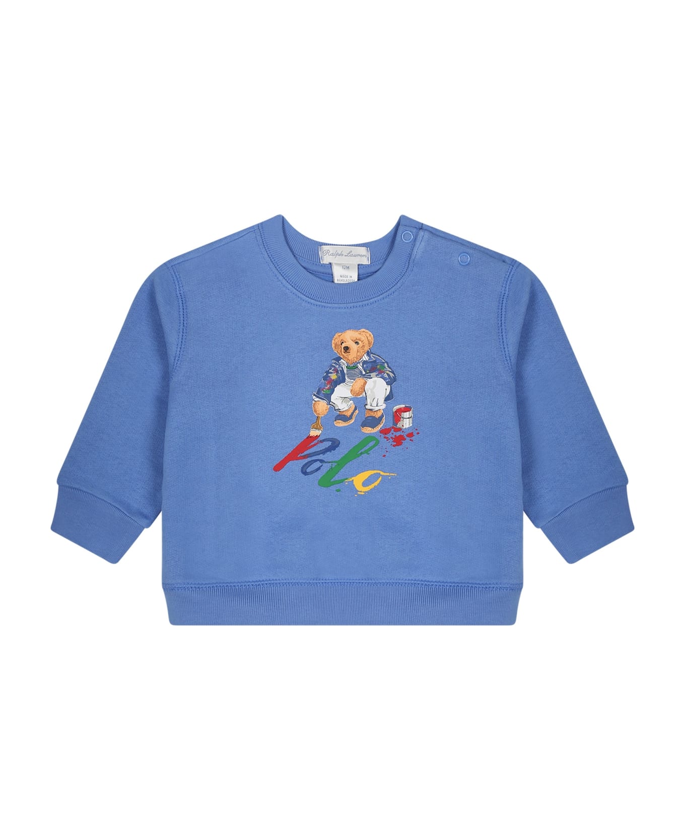 Ralph Lauren Light Blue Sweatshirt For Baby Boy With Polo Bear - Light Blue