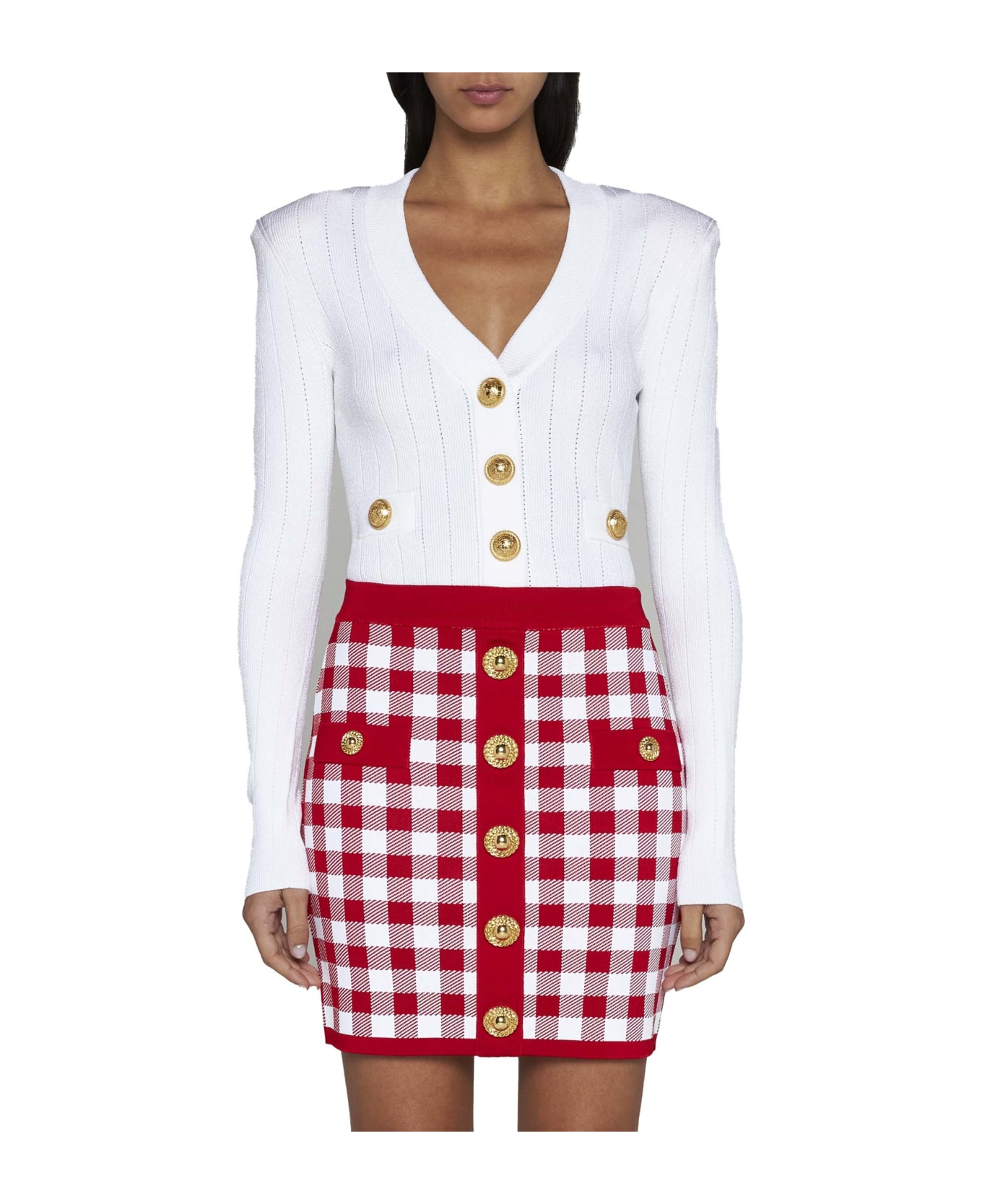 Balmain Viscose-blend Knit Miniskirt - Rouge/blanc スカート