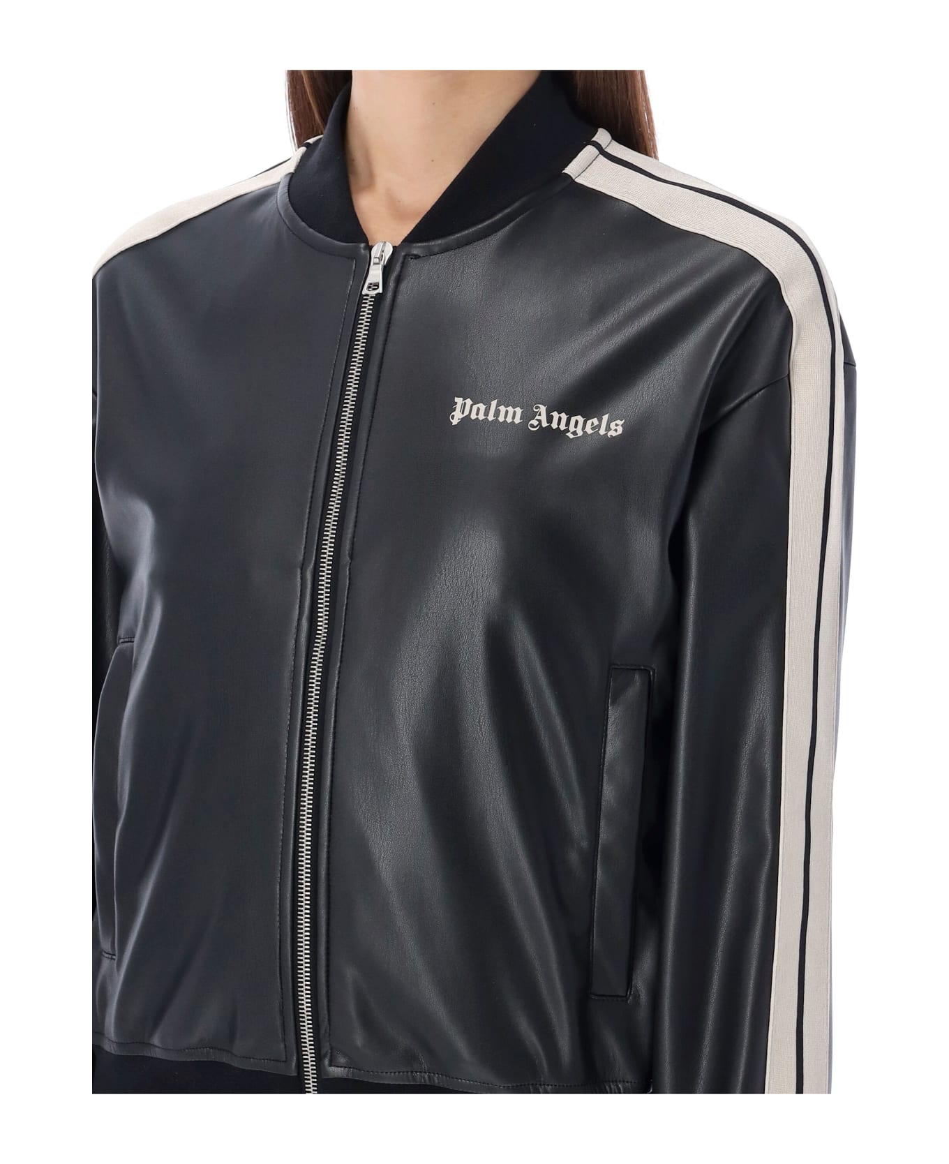 Palm Angels Leather Effect Bomber Track - BLACK