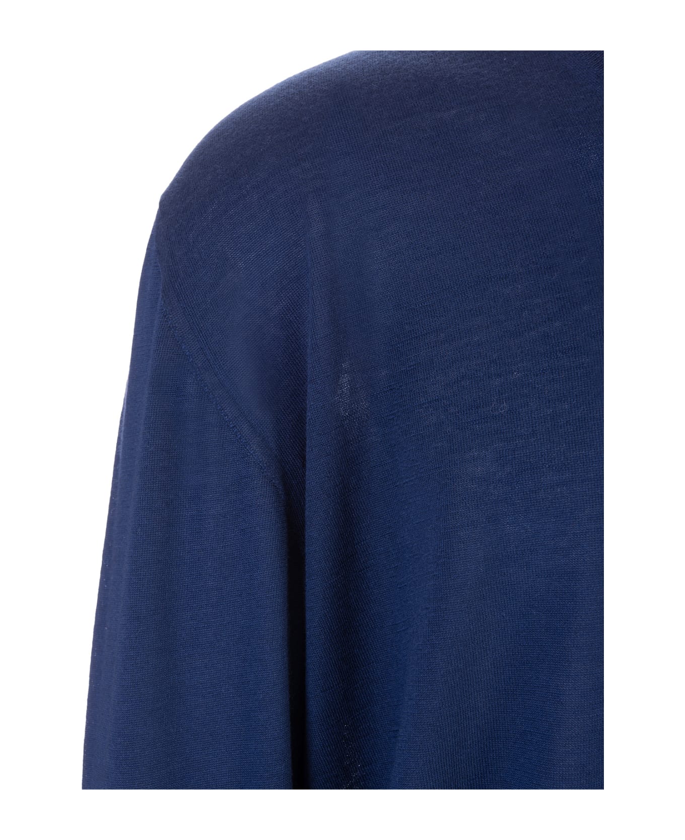 Fedeli Man Blue Cashmere Pullover With V-neck - Blue