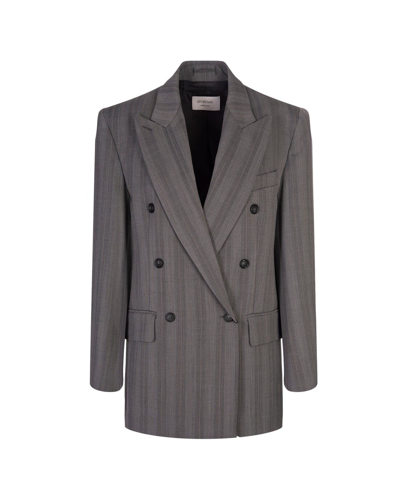SportMax Striped Double-breasted Long-sleeved Jacket - Grey