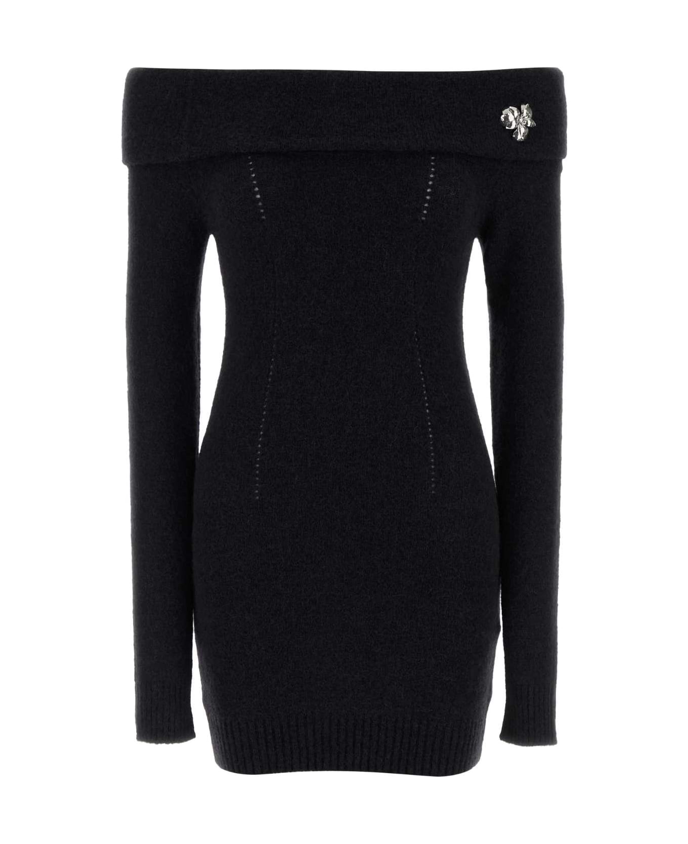 Blumarine Black Alpaca Blend Off-the-shoulder Mini Dress - Black