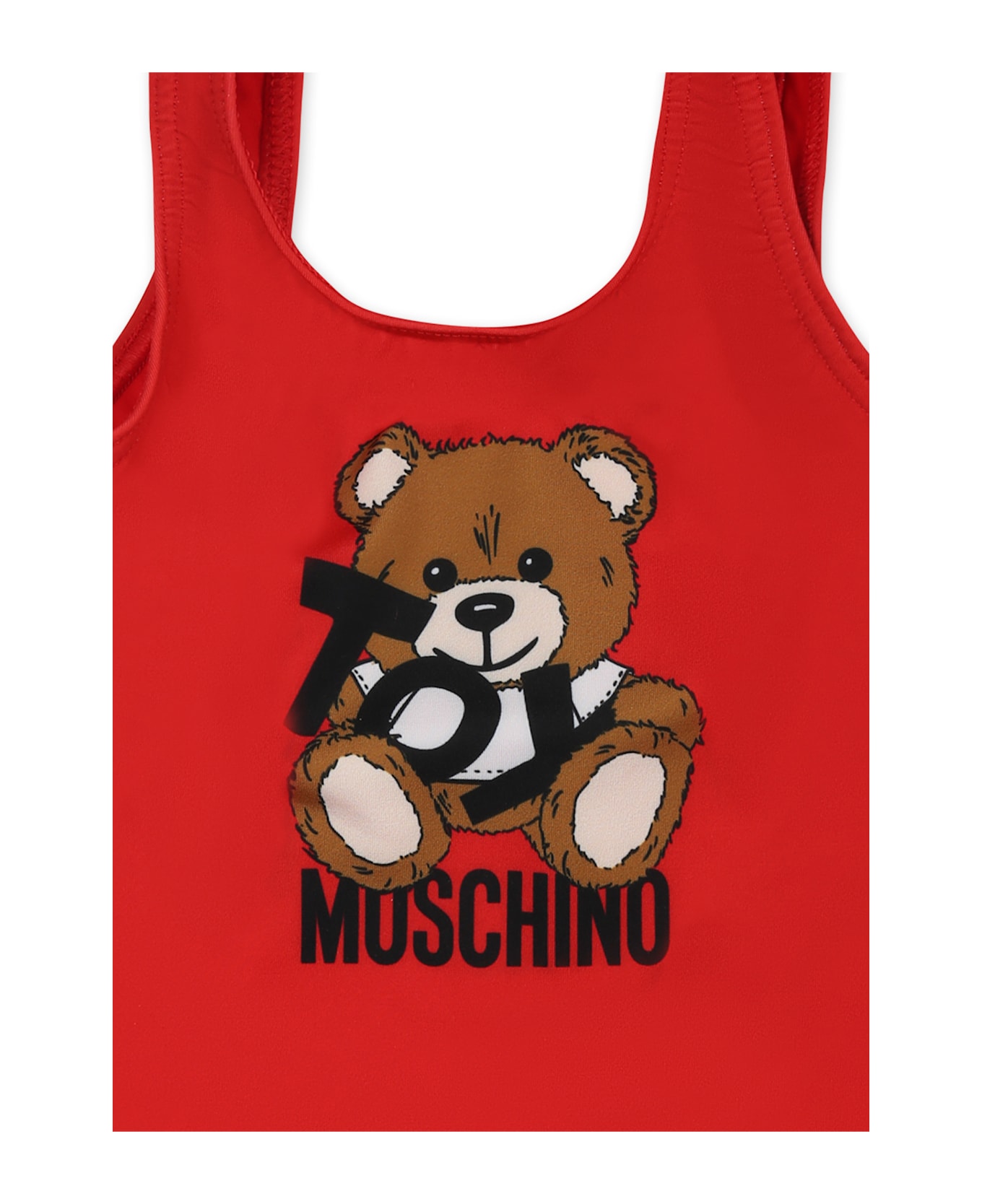 Moschino Red Swimsuit For Baby Girl With Teddy Bear And Black Logo - Red