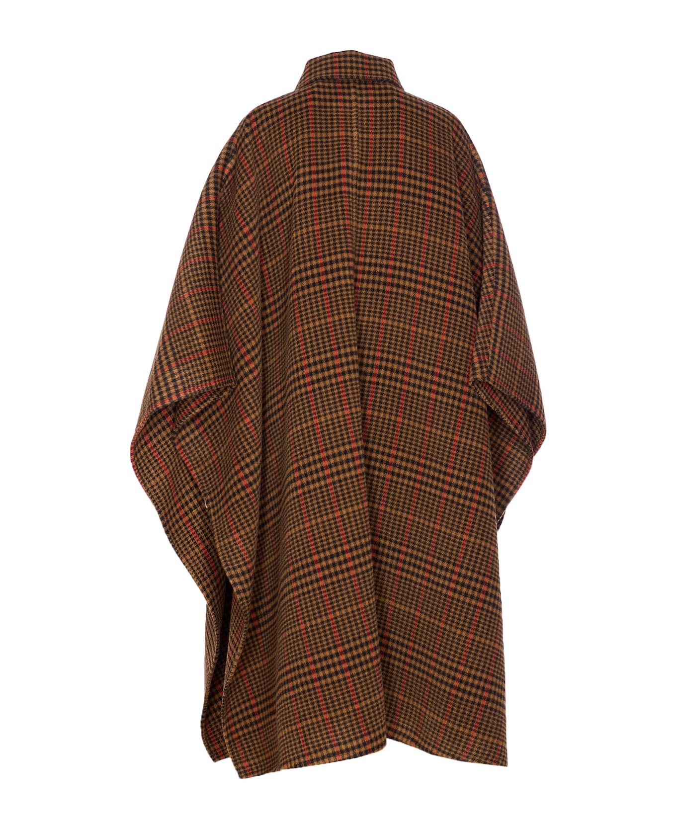 Saint Laurent Plaid Cape In Brushed Wool - Brown