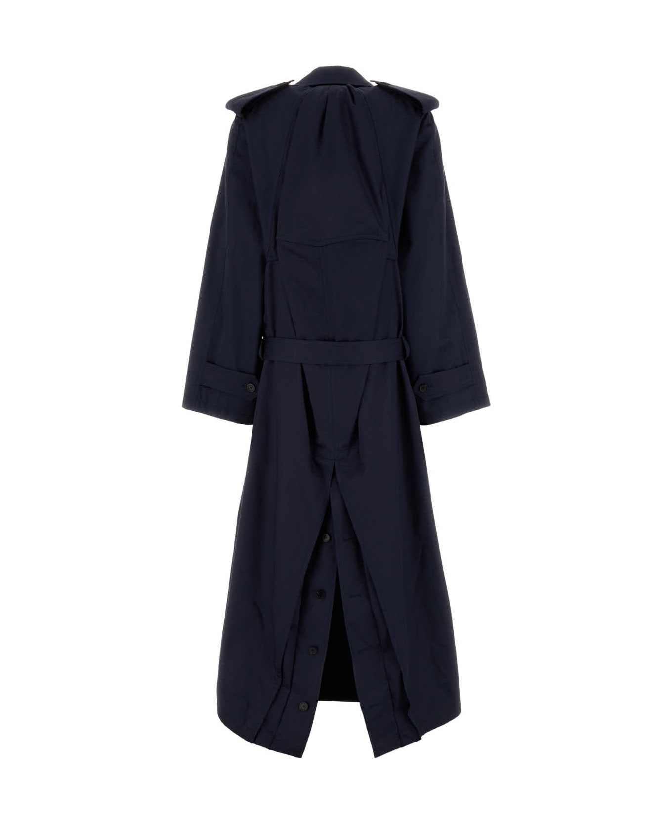 Balenciaga Navy Blue Cotton Oversize Trench Coat - DARK NAVY