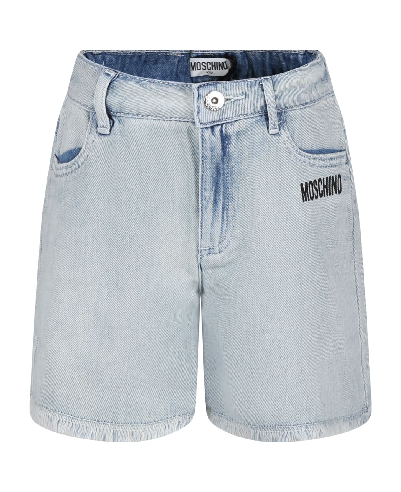 Moschino Blue Shorts For Girl With Logo - Denim