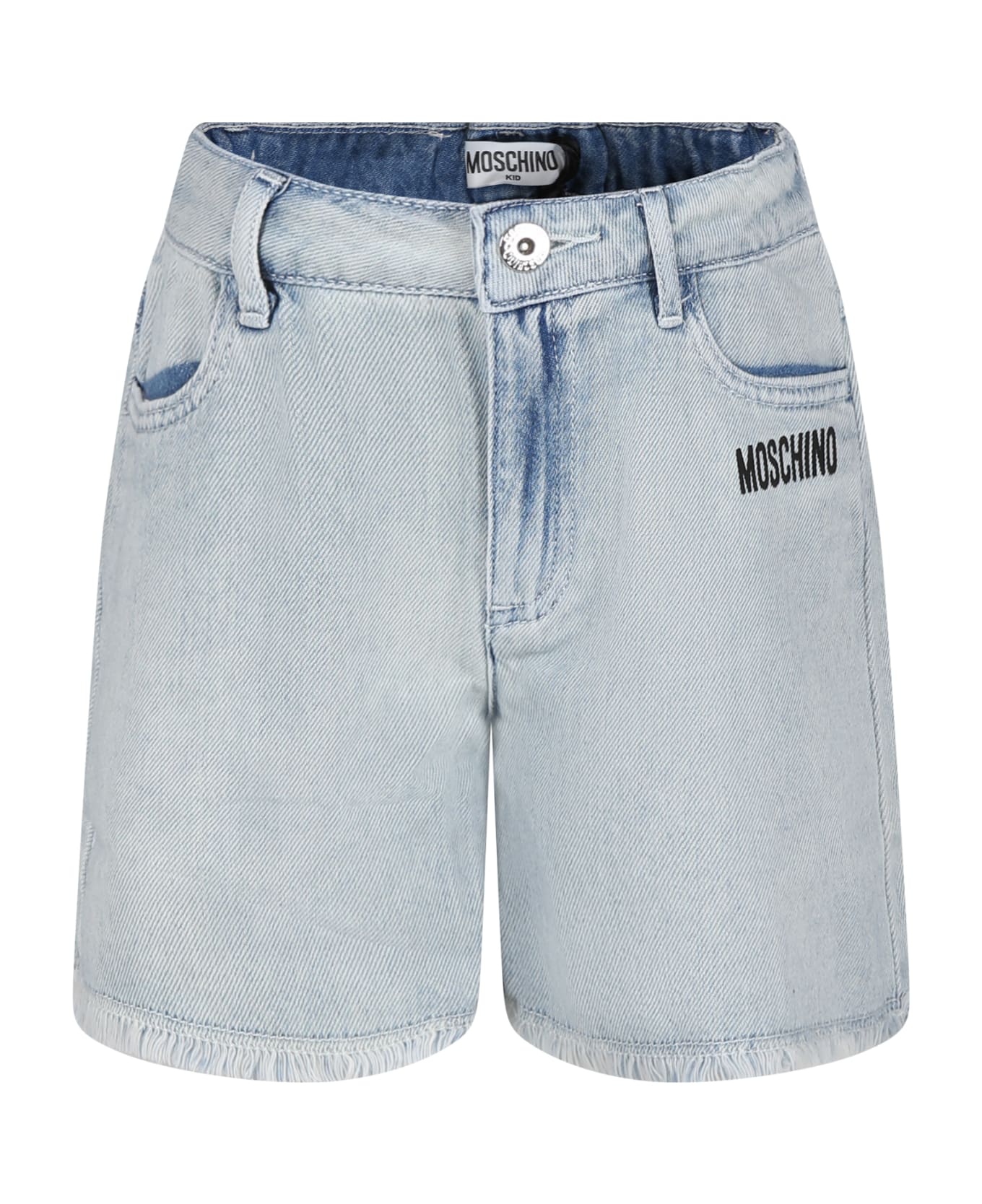 Moschino Blue Shorts For Girl With Logo - Clear Blue