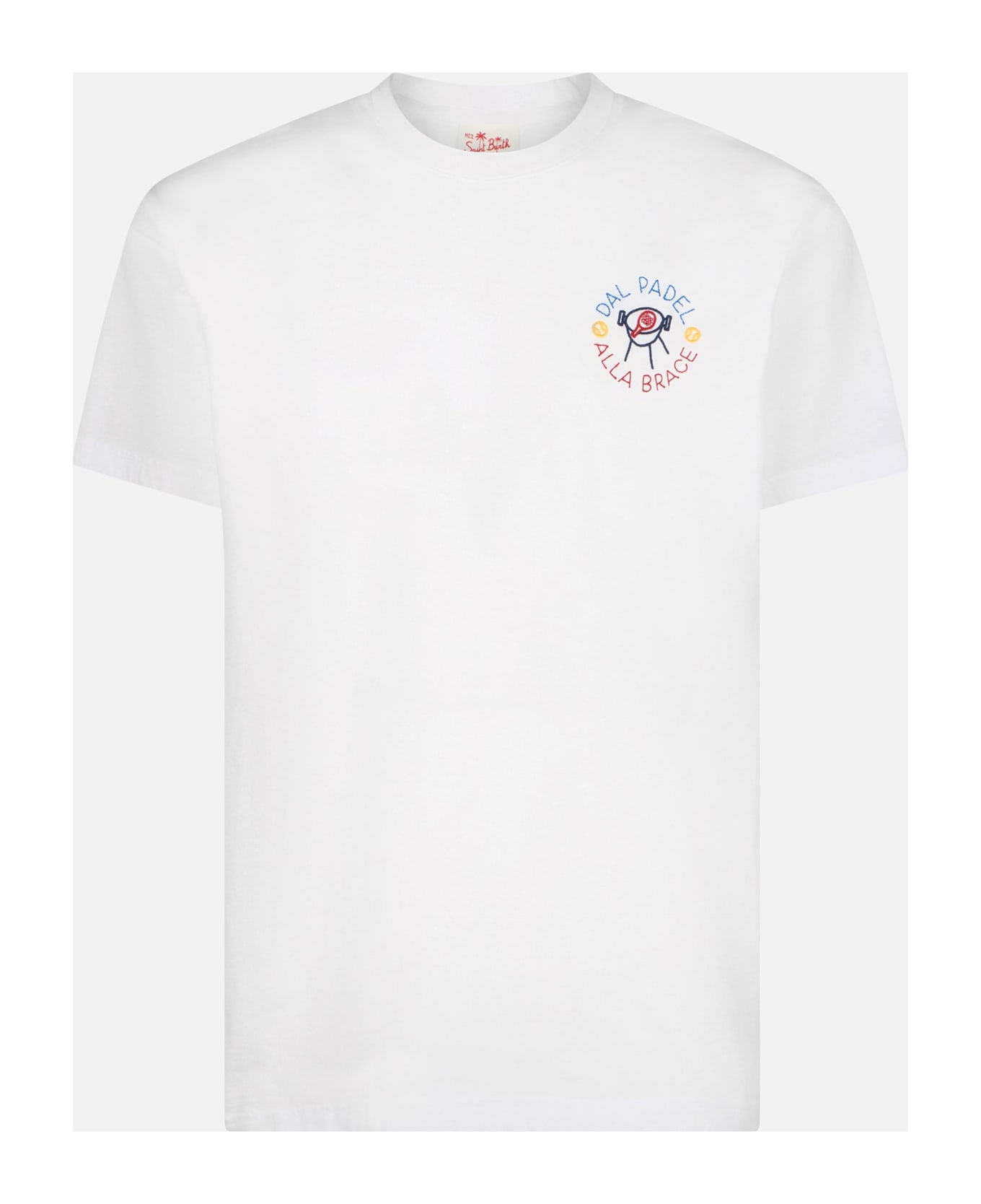 MC2 Saint Barth Man Classic Fit Cotton Jersey T-shirt Portofino With Dal Padel Alla Brace Embroidery | Insulti Luminosi Special Edition - WHITE