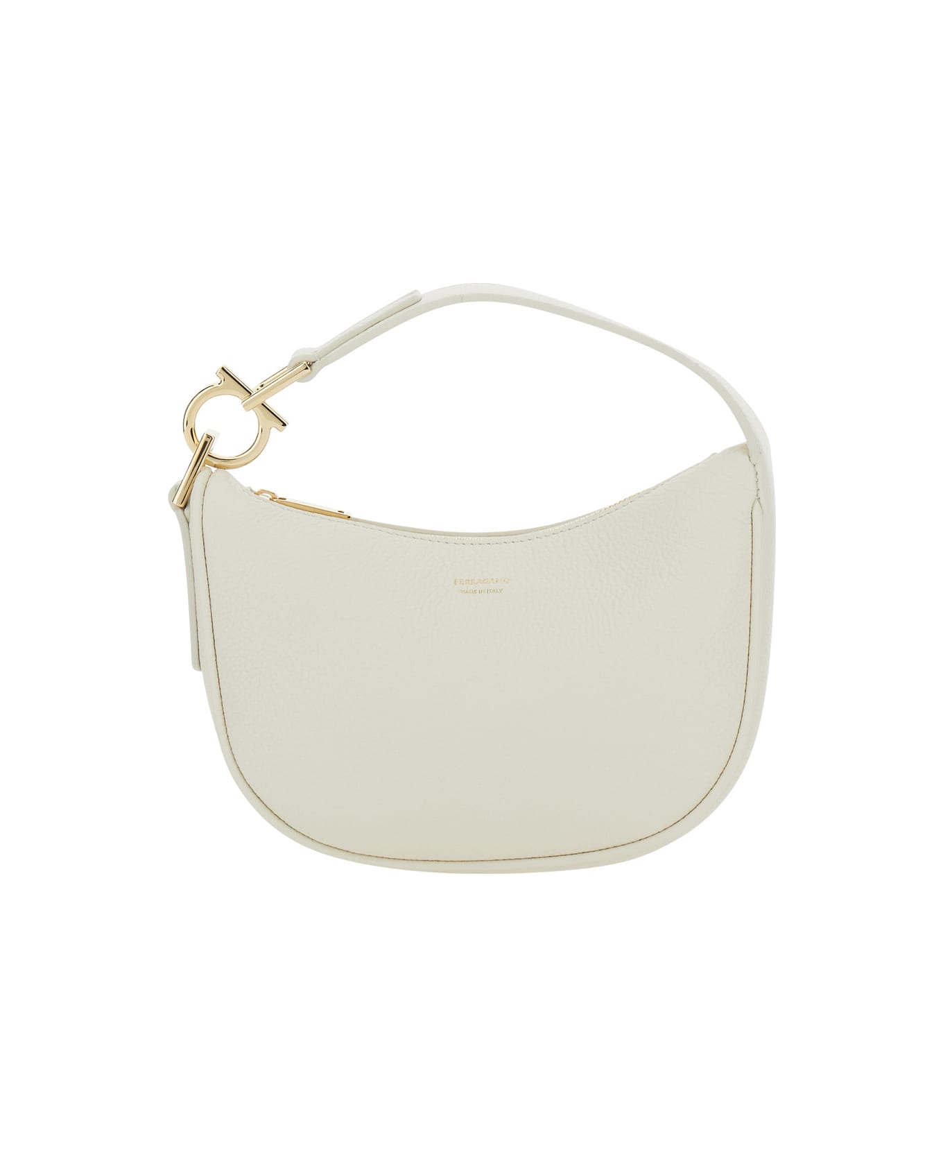 Ferragamo White Handbag With Top Handle With Gancini And Embossed Logo Lettering On The Front In Grained Leather Woman - White トートバッグ