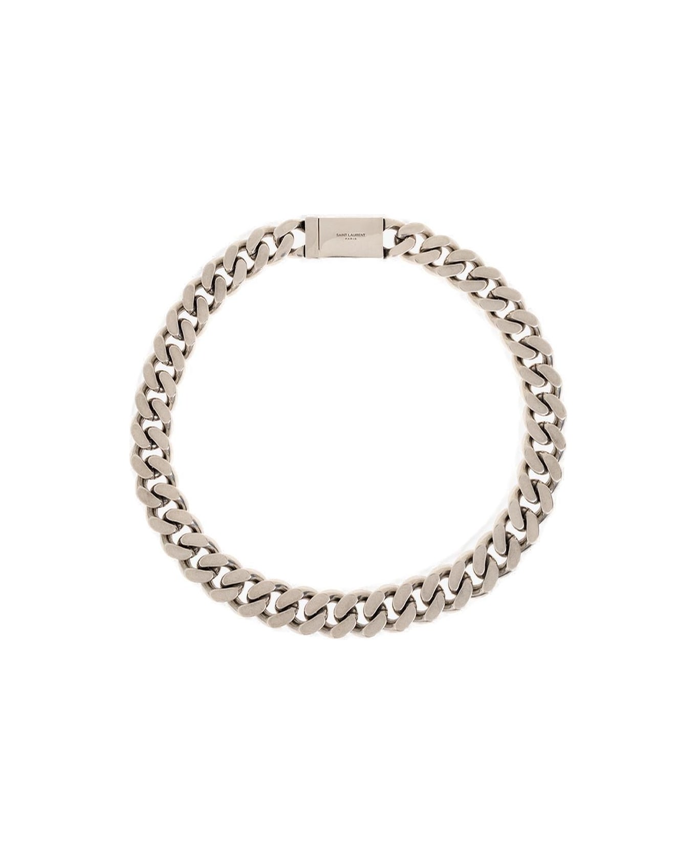 Saint Laurent Logo Engraved Chained Necklace - Grigio
