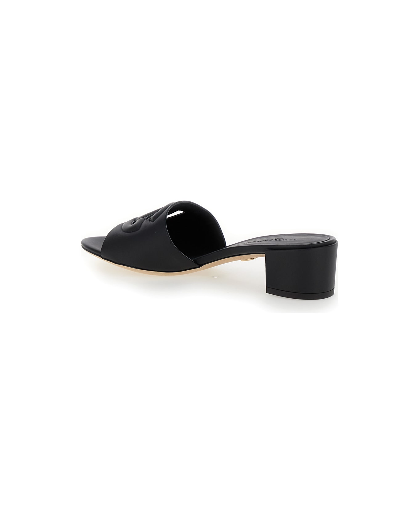 Dolce & Gabbana Black Mules With Low Heel And Dg Millennials Detail In Smooth Leather Woman - Black