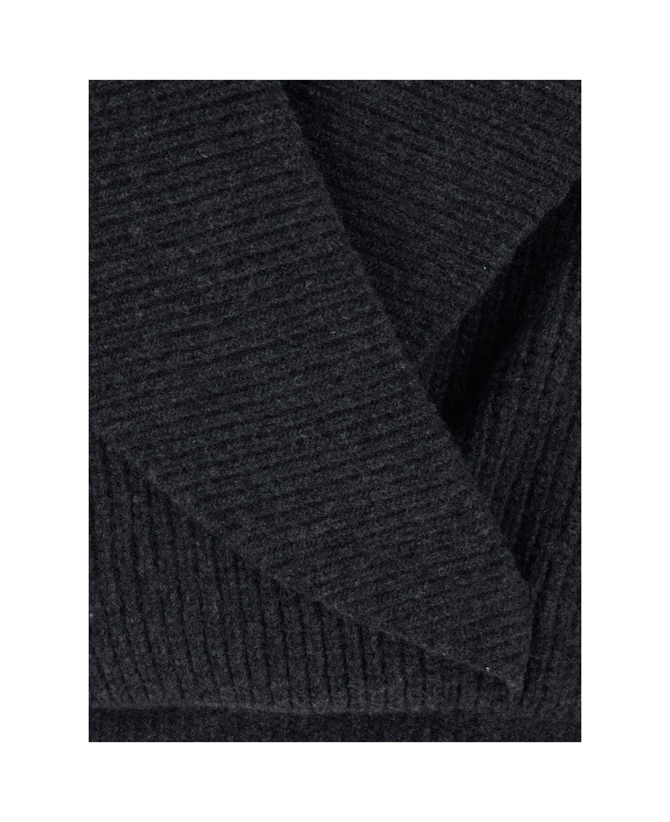 Balmain Batwing Open Neck Ribbed Knit Pull - Grey