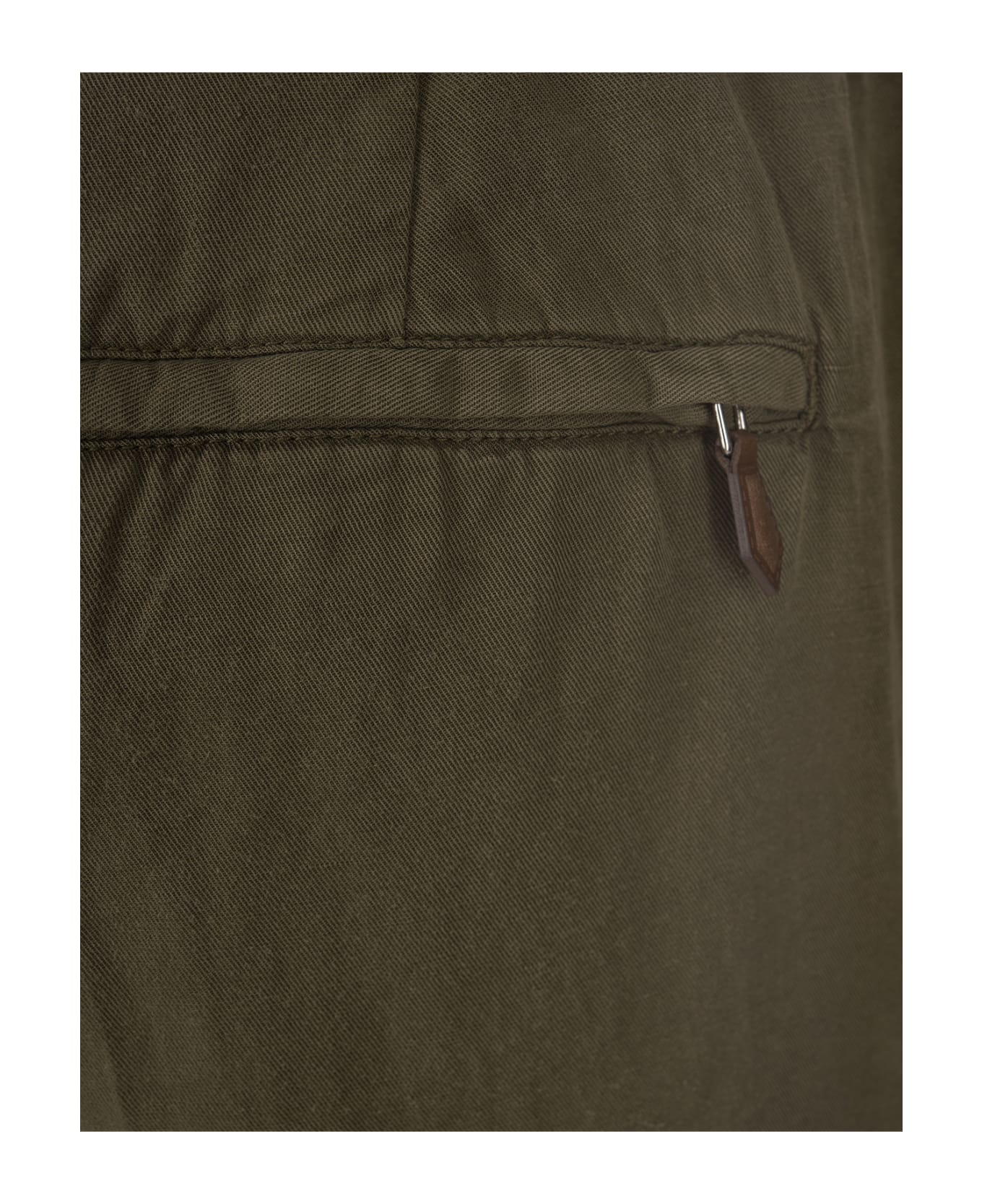 PT Torino Military Green Linen Blend Soft Fit Trousers - Green