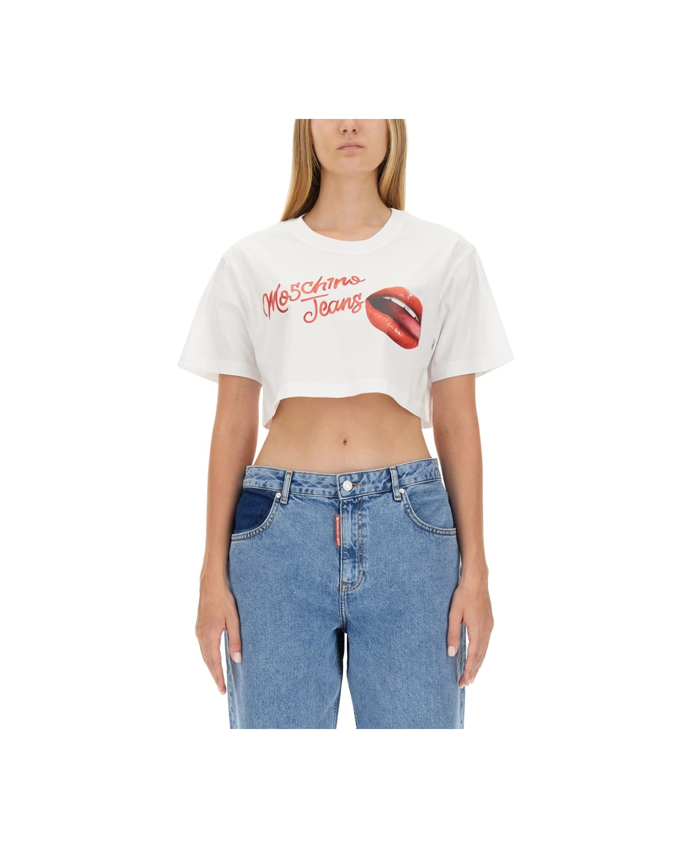 M05CH1N0 Jeans T-shirt With Logo - WHITE