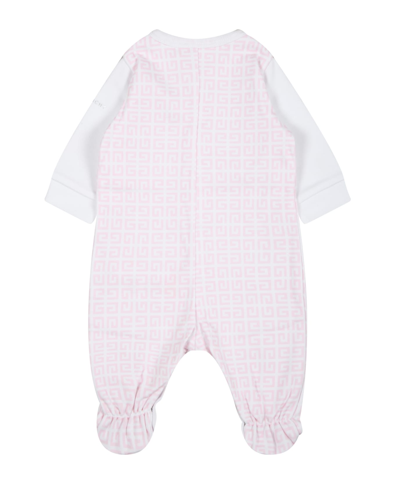 Givenchy White Jumpsuit For Baby Girl With Pink Logo - Pink ボディスーツ＆セットアップ