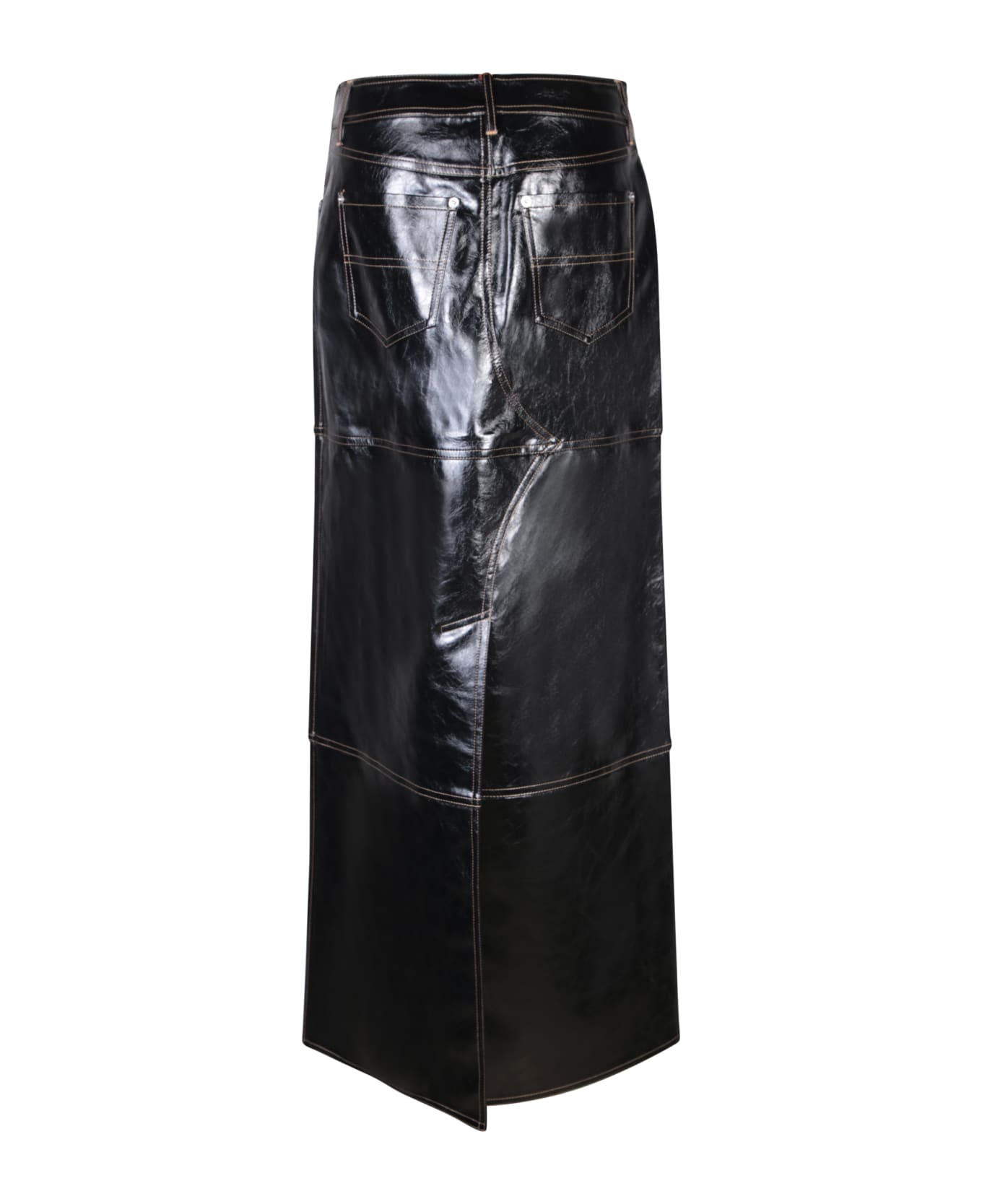STAND STUDIO Black Long Split Faux Leather Skirt - Black
