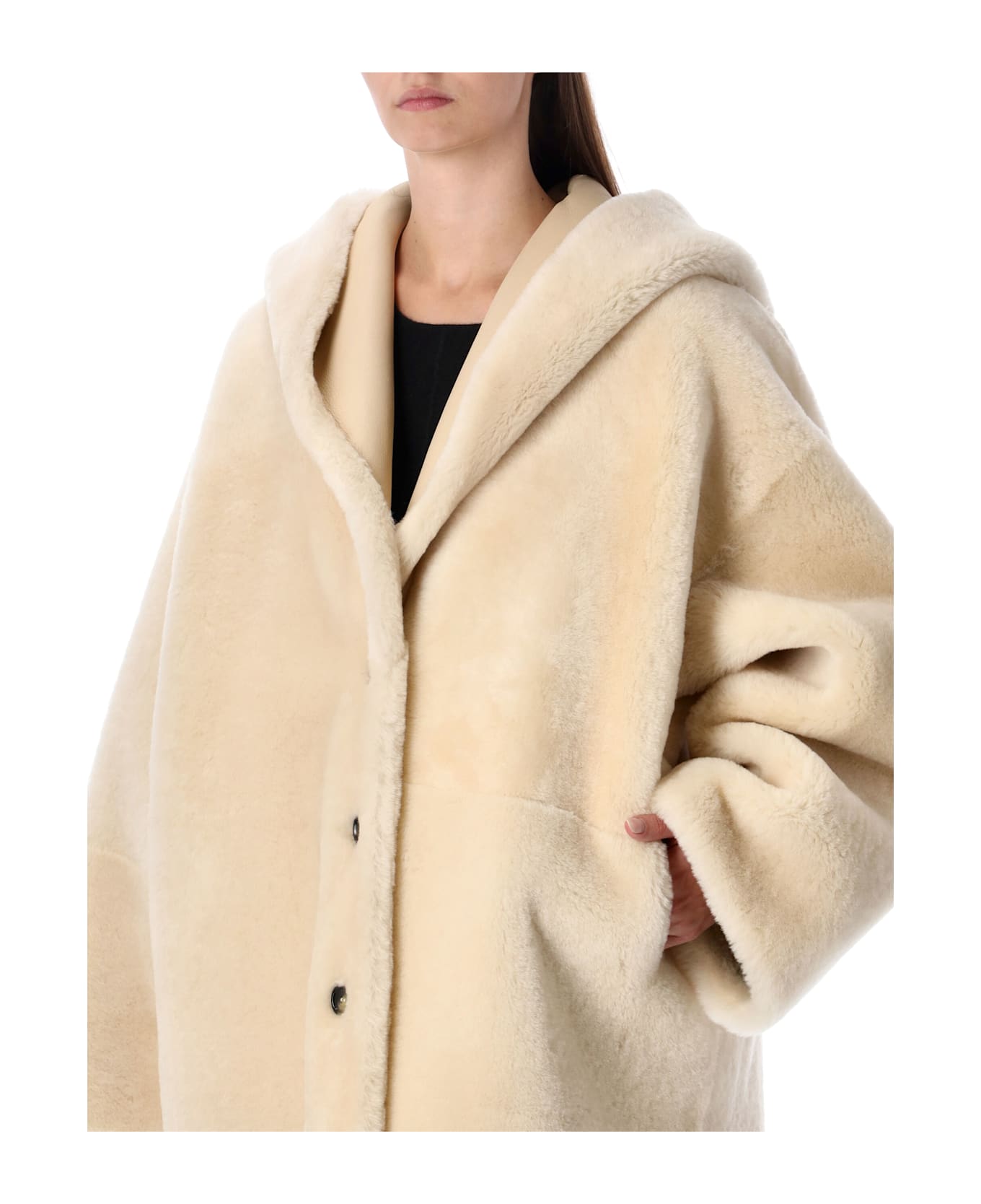 Alberta Ferretti Reversible Hooded Shearling Jacket - Avorio
