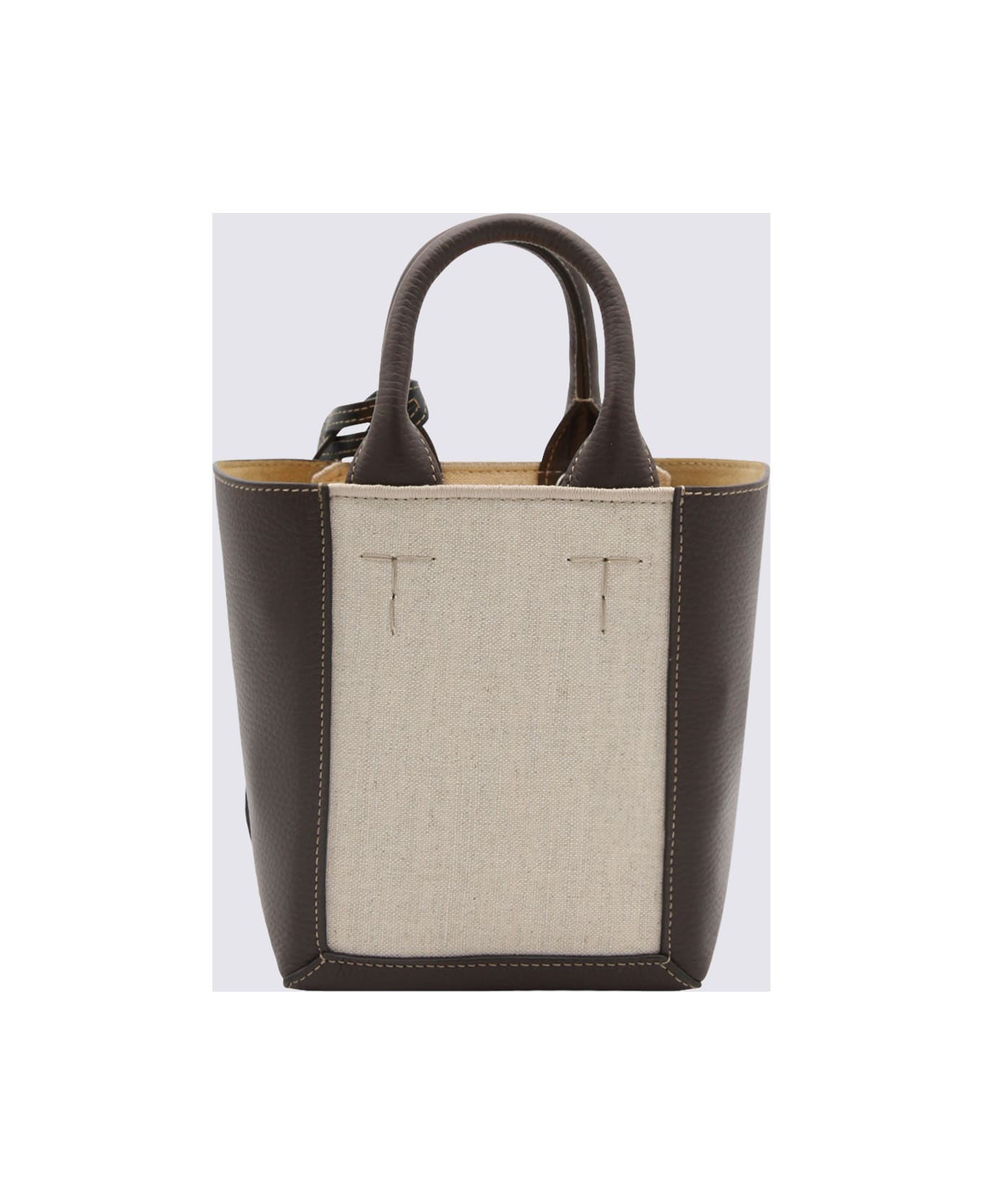Tod's Brown And Beige Leather And Canvas Double Up Tote Bag
