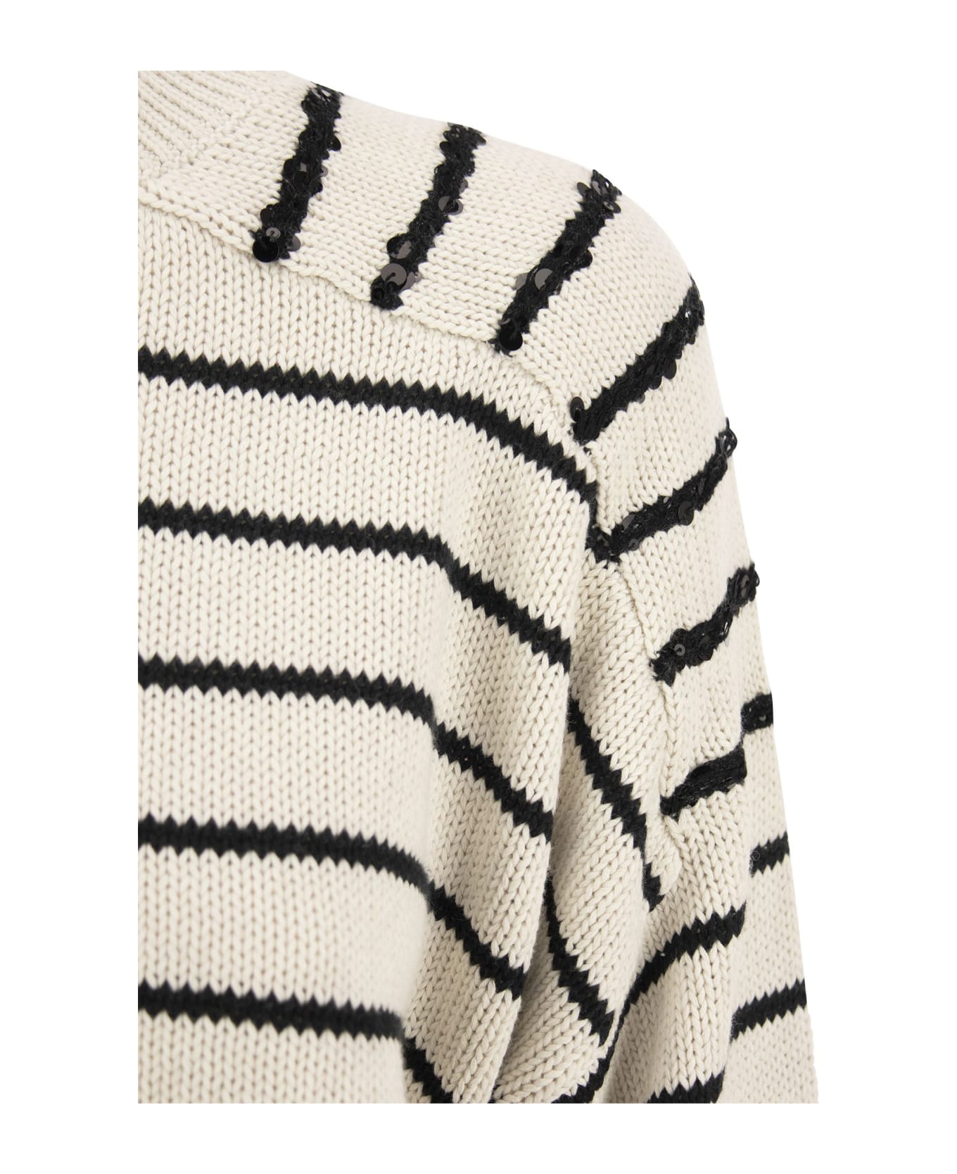Brunello Cucinelli Dazzling Shoulder Stripes Cotton Jersey - Oat