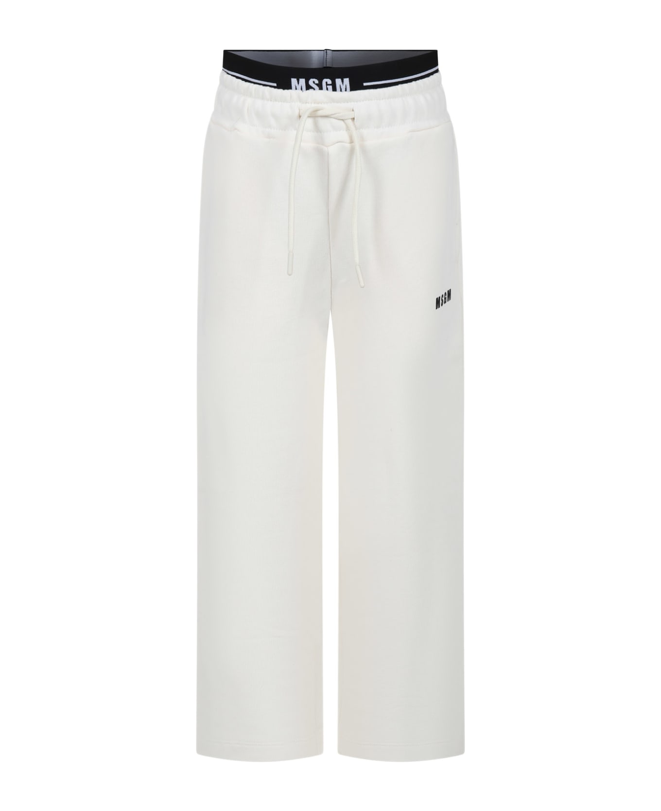 MSGM Ivory Trousers For Kids With Logo - Ivory