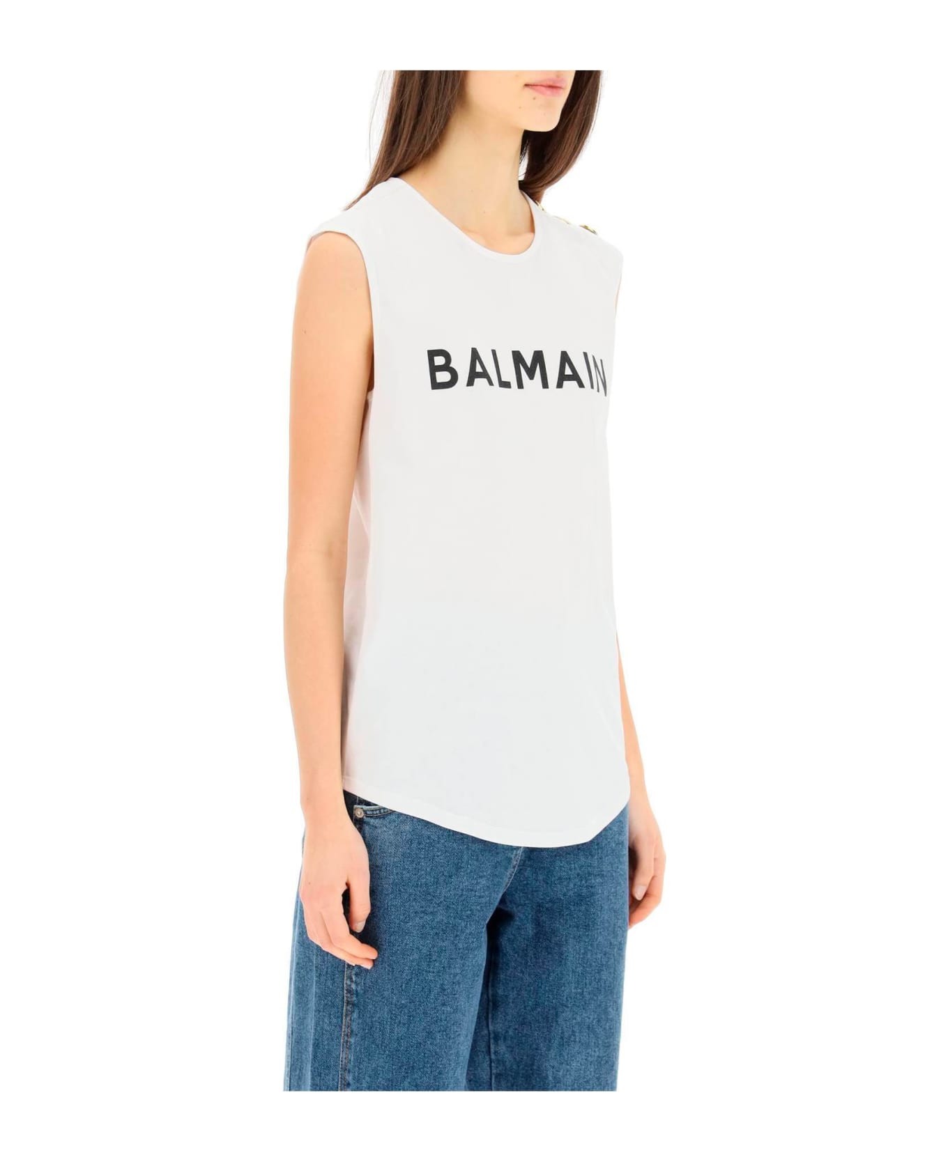 Balmain Logo Print Sleeveless T-shirt - White タンクトップ