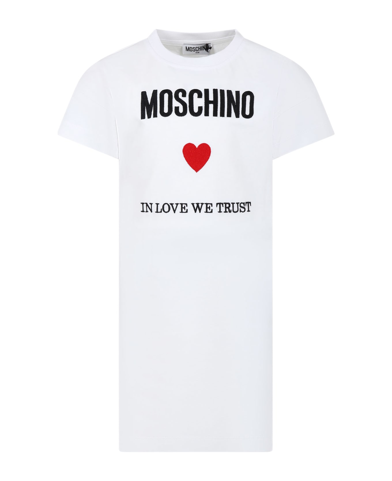 Moschino White Dress For Girl With Logo And Heart - White ワンピース＆ドレス