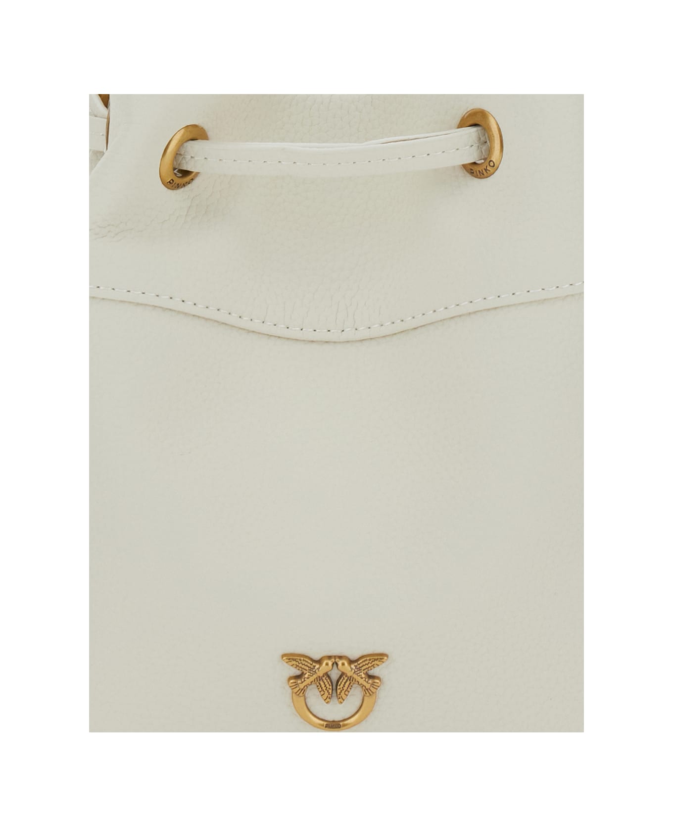 Pinko White Mini Bucket Bag - BIANCO SETA-ANTIQUE GOLD