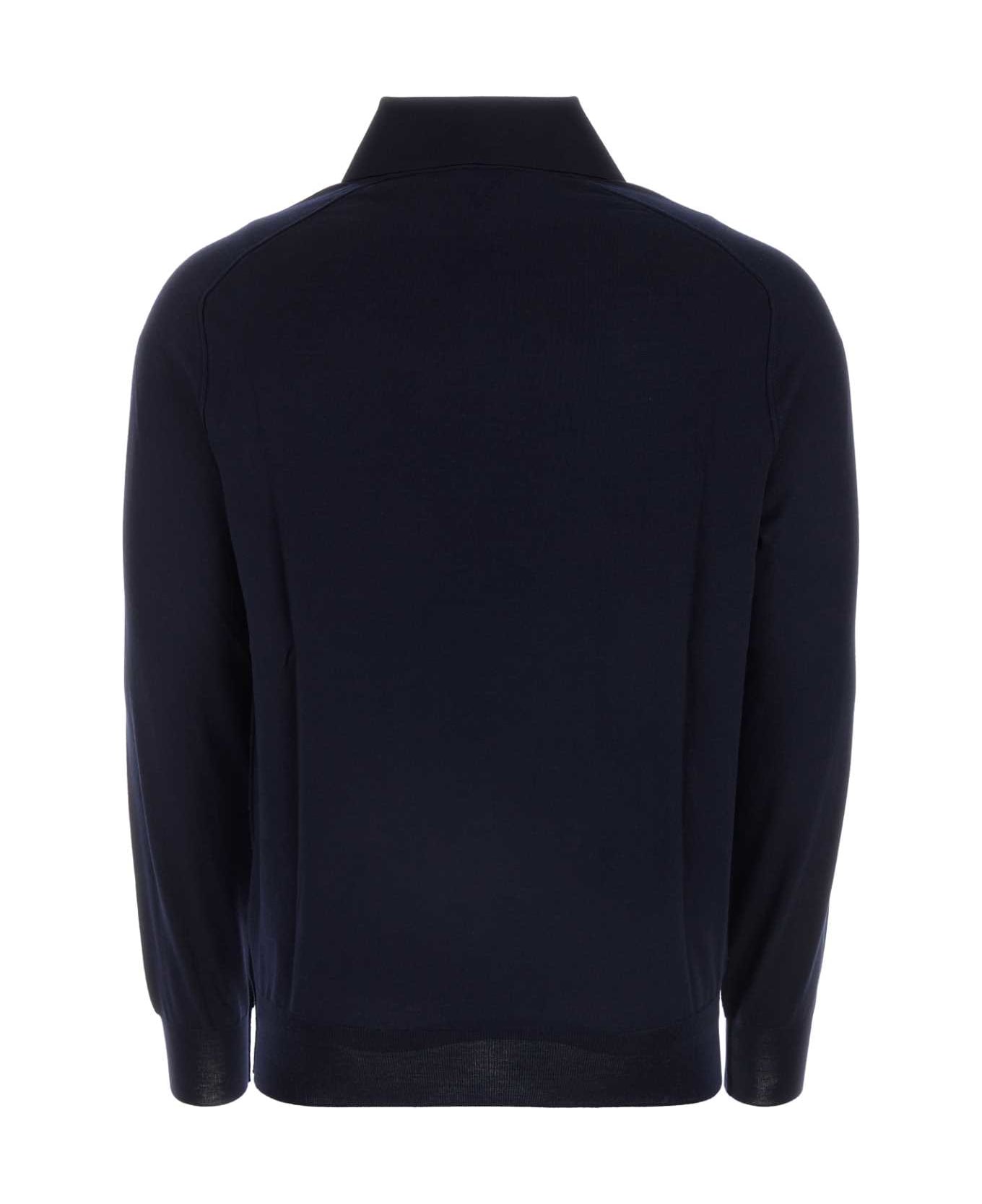 Bottega Veneta Dark Blue Wool Polo Shirt - NAVY