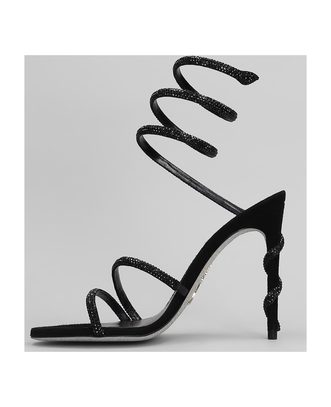 René Caovilla Margot Sandals In Black Leather - black