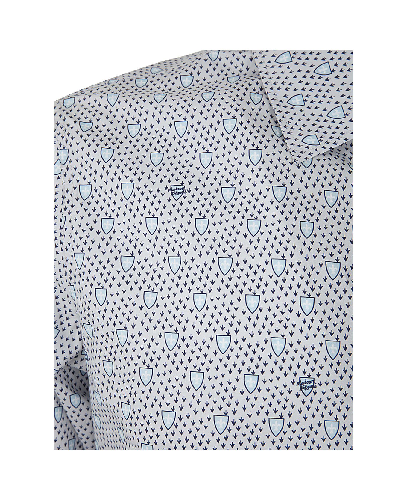Maison Kitsuné Classic Shirt In Shield Printed Cotton - Cloud Navy Shield Foulard