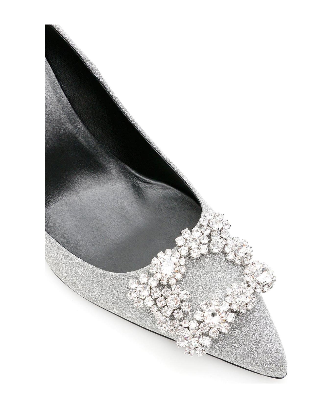 Roger Vivier Flower Buckle Pointed Toe Pumps - Silver